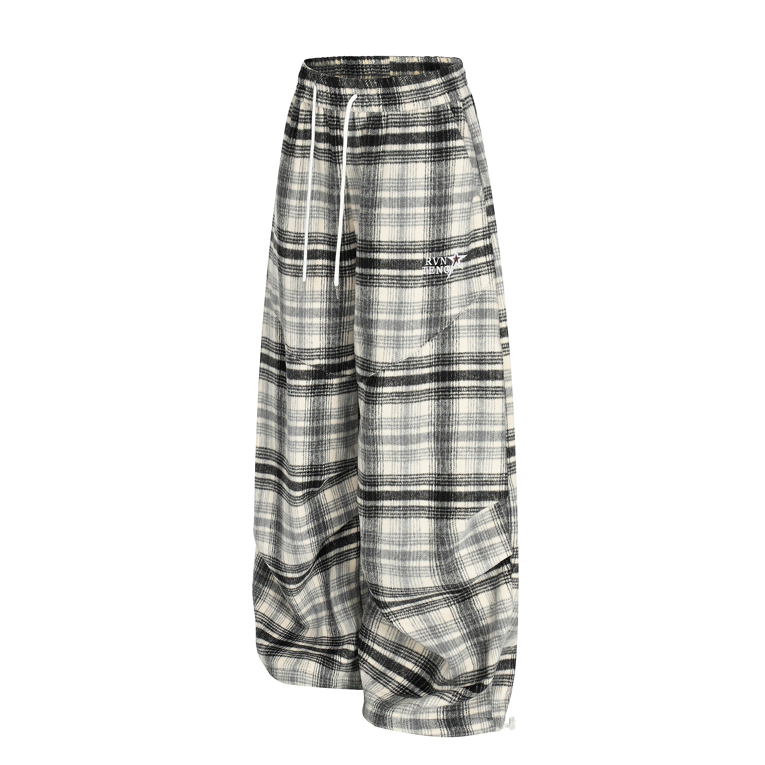 DONOTLOGO Unisex Vintage Plaid Wide-Leg Pants | Curved Fit, Drawstring Waist | Embroidered Detail | Casual Streetwear Must-Have