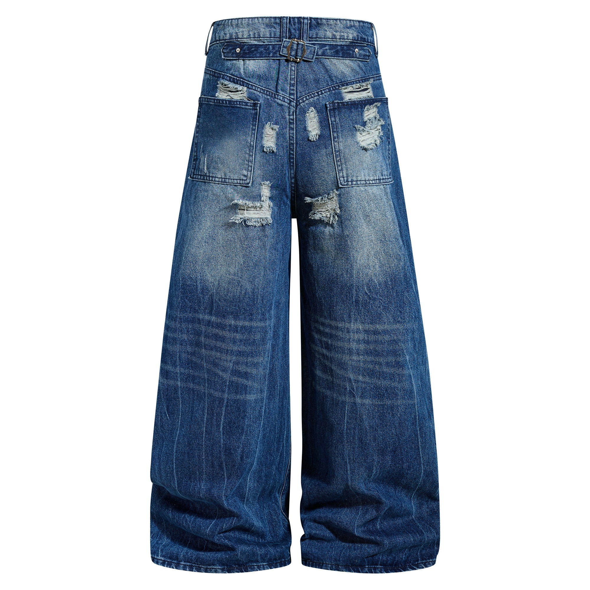 DONOTLOGO Heavy Distressed Wide-Leg Denim | Unisex Y2K Ripped Baggy Jeans | Vintage Blue High Street Oversized Trousers