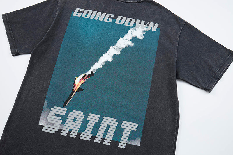 DONOTLOGO Deconstructed "SAINT GOING UP" Rocket Tee - Unisex Vintage Washed Graphic T-Shirt - Edgy Streetwear Aesthetic Oversized Top
