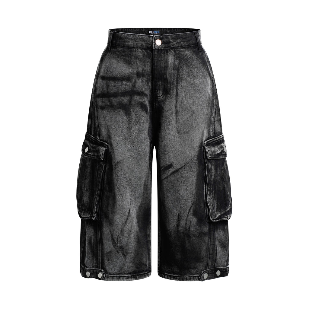 DONOTLOGO Heavy Acid Wash Baggy Cargo Jorts | Unisex Y2K Wide Leg Denim Shorts | Retro High Street Summer Bottoms