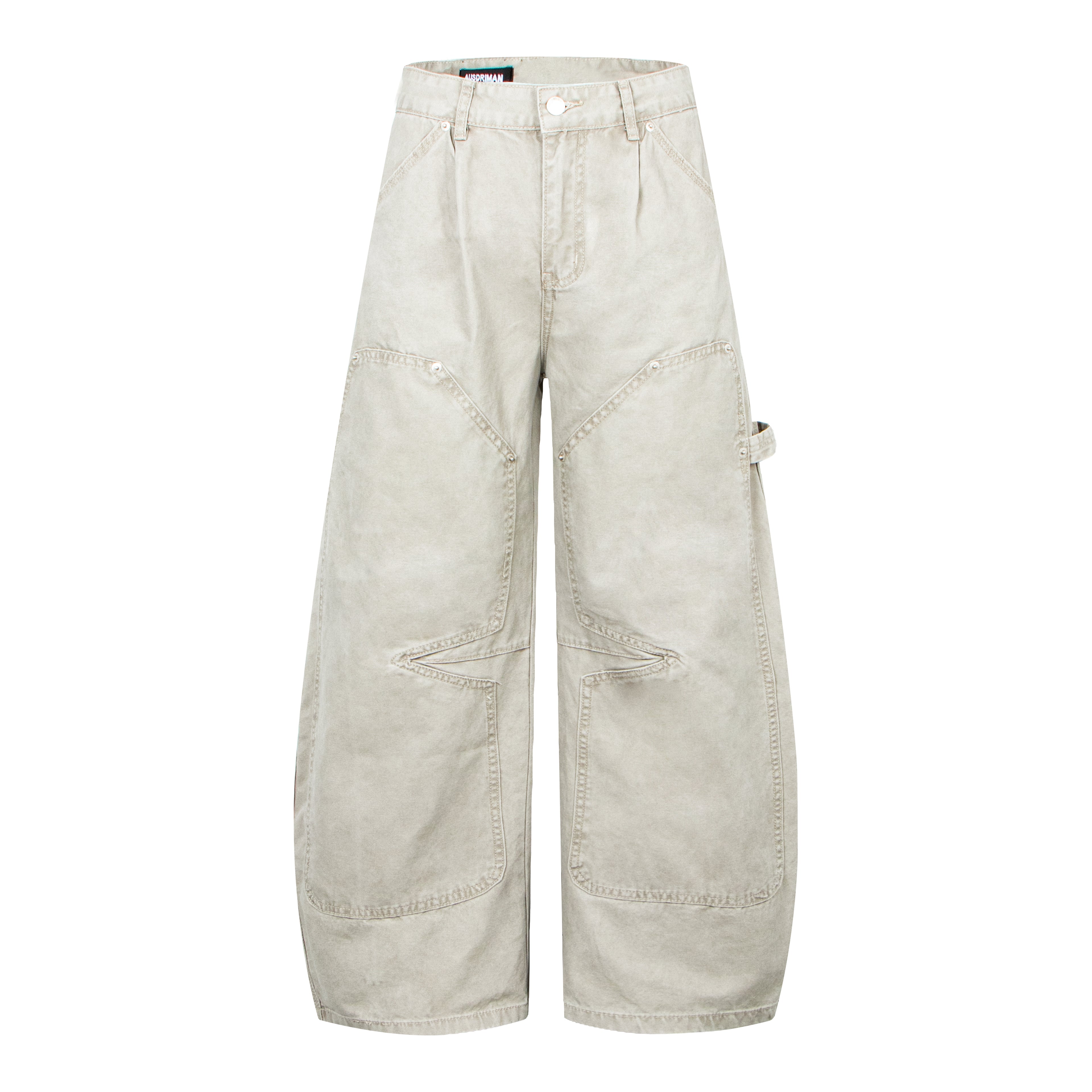 Unisex Vintage Pleated Studded Jeans