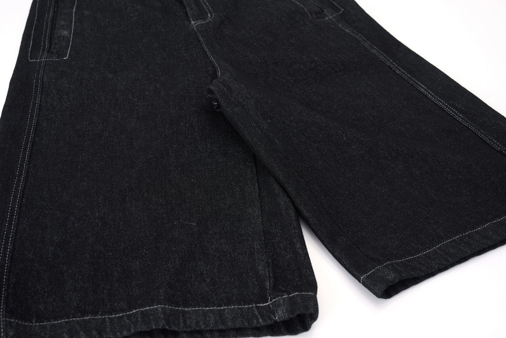 DONOTLOGO Oversized Raw Black Denim Shorts - Unisex Baggy Jorts with Minimalist Design - Edgy Streetwear Bottom with Wide Leg Silhouette & Clean Lines