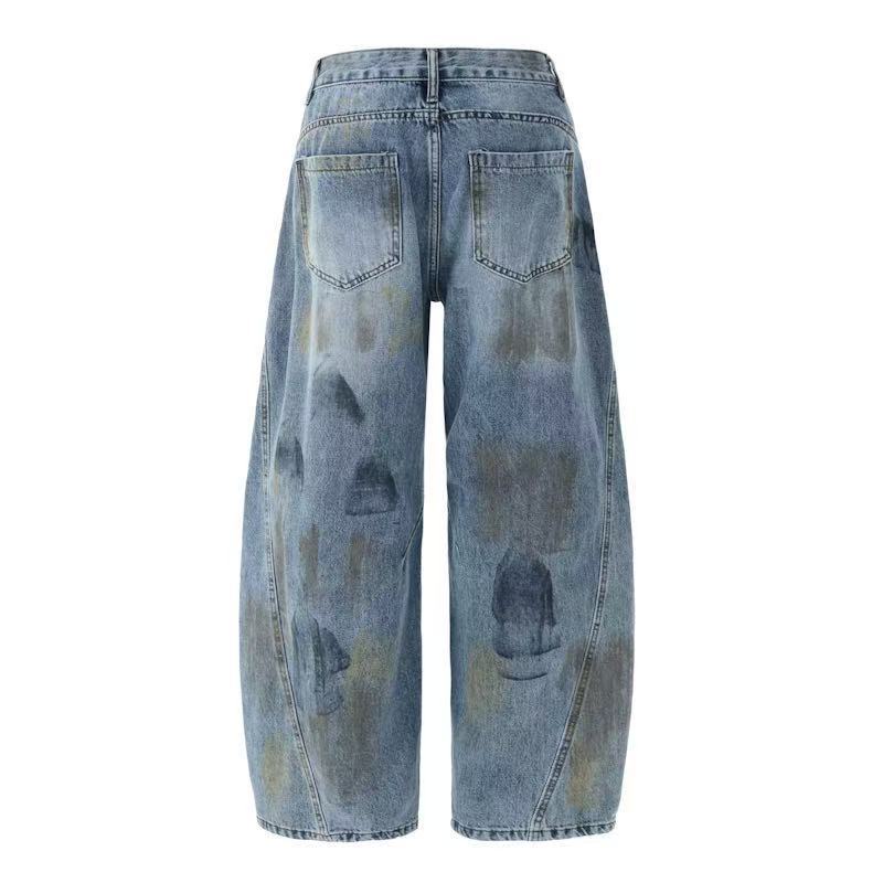 DONOTLOGO "Textured Fade" Baggy Denim - Vintage Washed Wide Leg Jeans with Artisanal Detail - Streetwear Carpenter Trousers