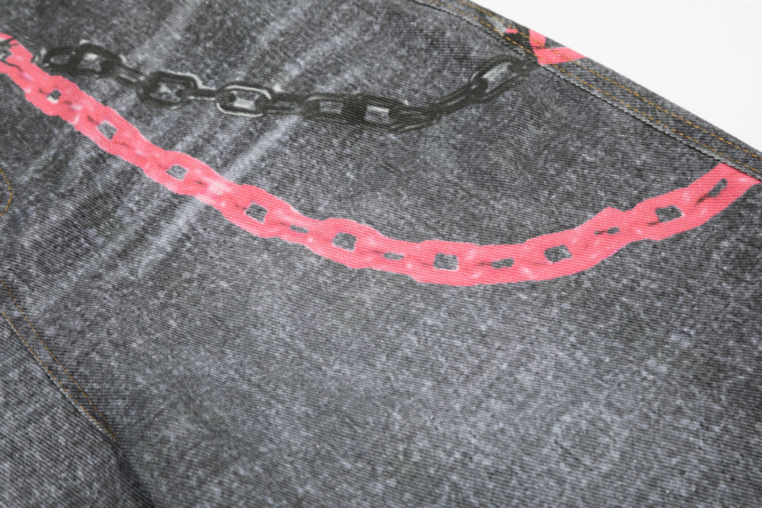 Unisex Vintage Chain Print Denim Jeans