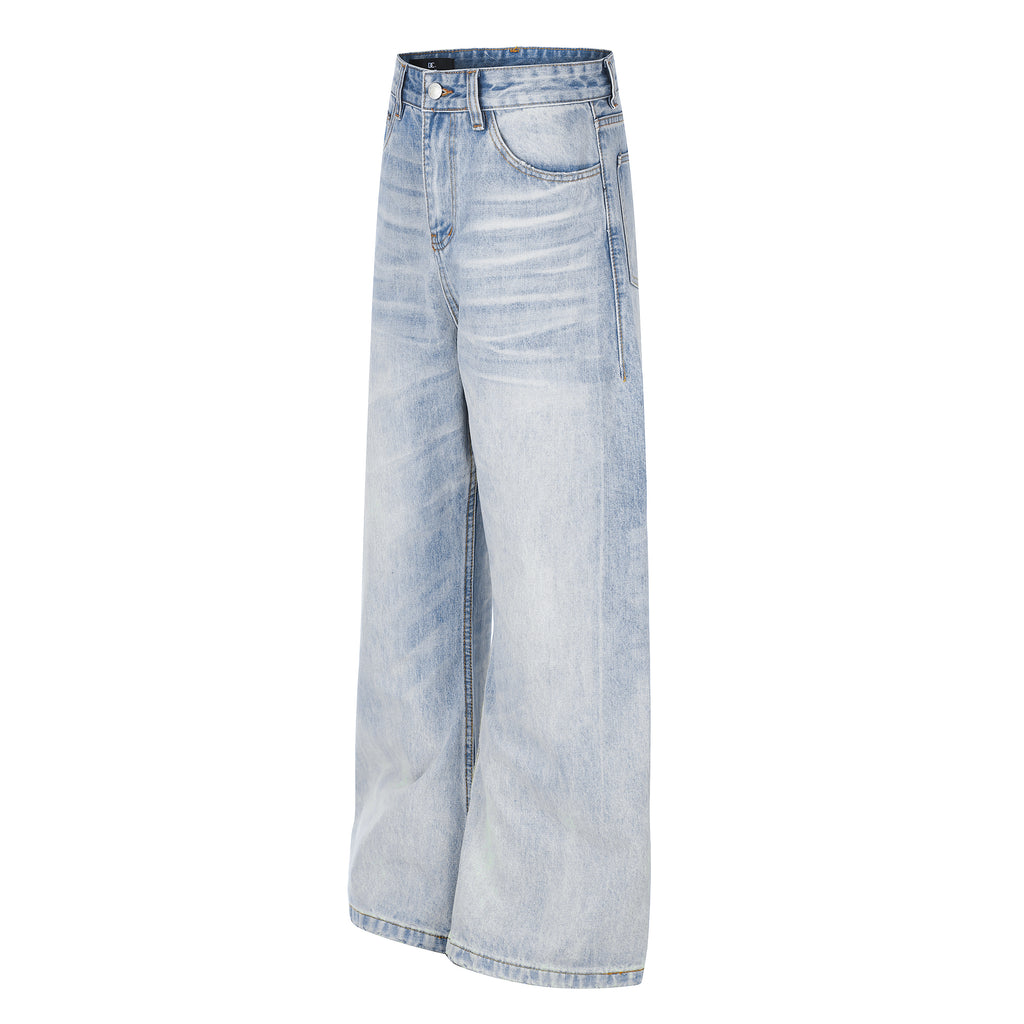 DONOTLOGO Urban Heritage Collection | Unisex Oversized Cat Whisker Denim | Retro Aesthetic High-Rise Wide-Leg Bottoms with Authentic Fade Detail