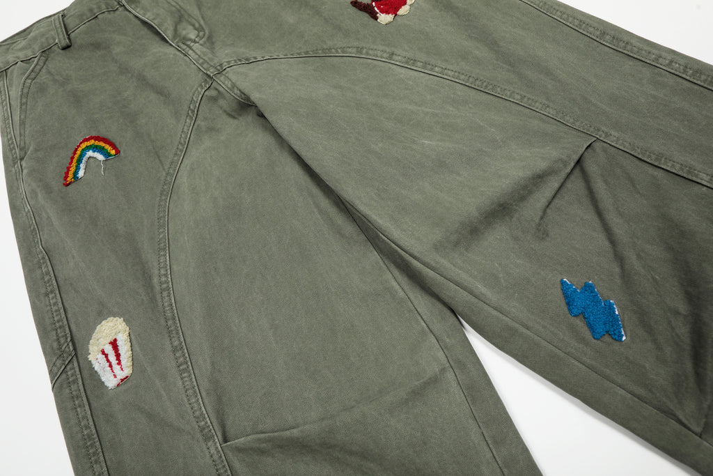 DONOTLOGO Urban Streetwear Collection | Unisex Relaxed Silhouette Cargo Pants | Bold Rainbow & Puppy Motif & Soft Denim Fabric