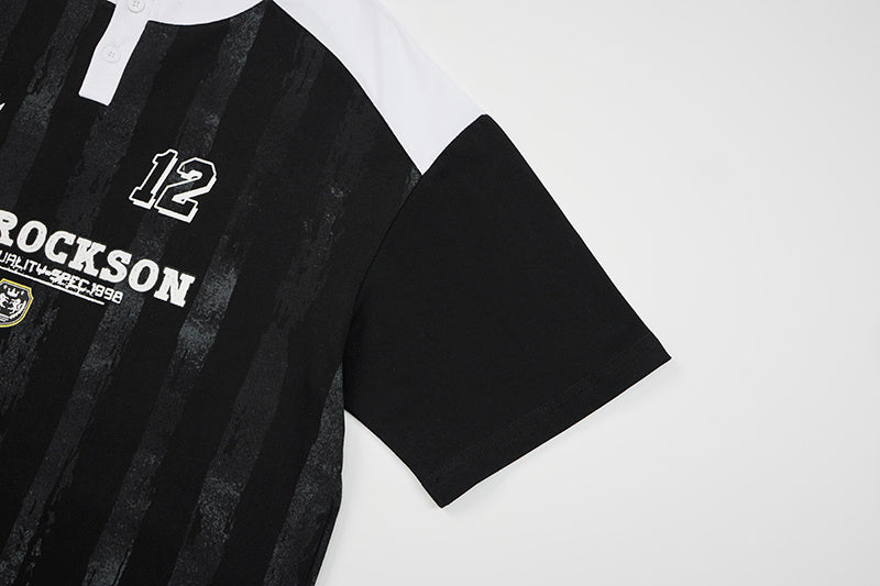 DONOTLOGO Unisex Vintage Wash Striped Jersey T-Shirt - LETSROCKSON 12 Print, Retro Sport Streetwear