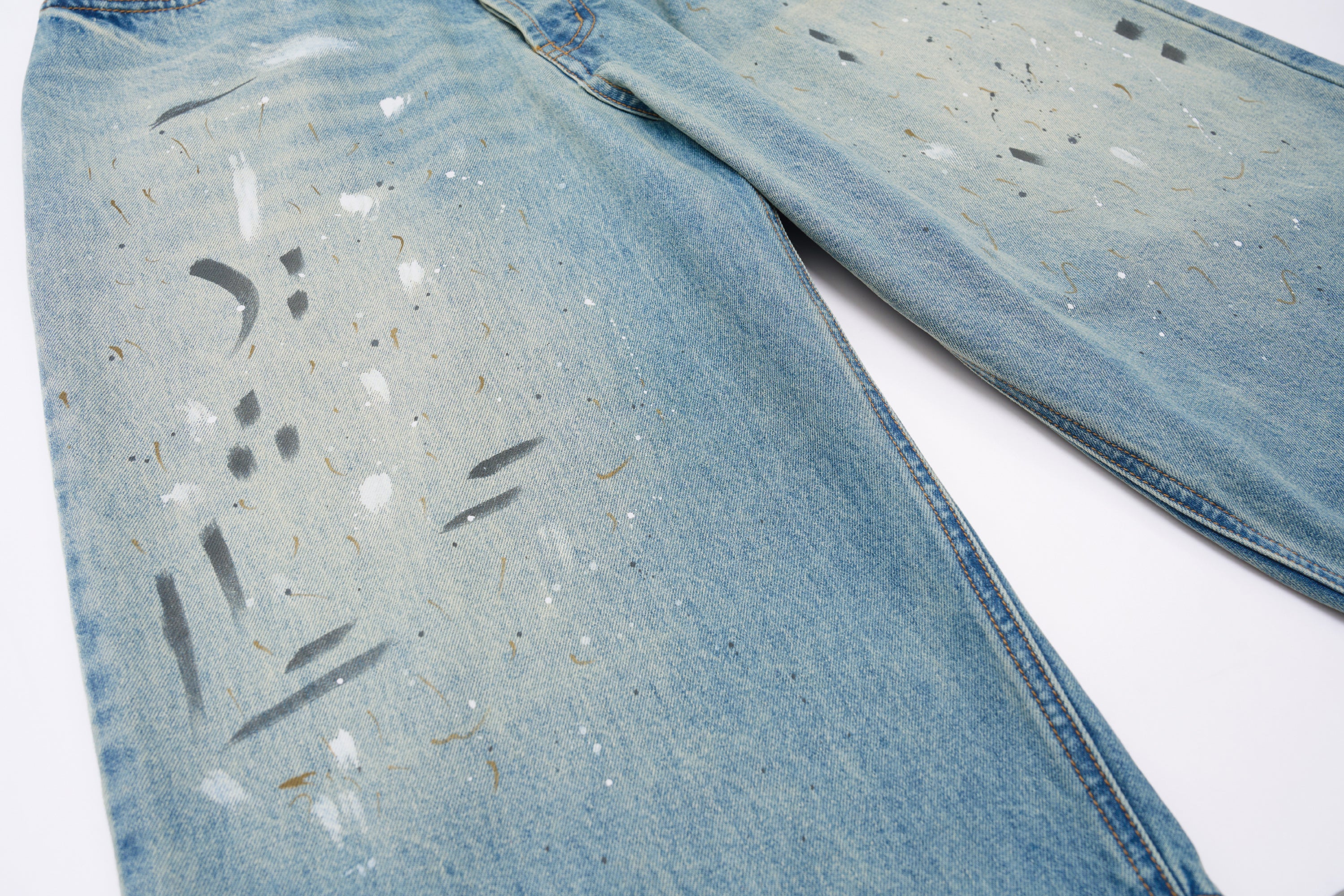 DONOTLOGO Street Art Revival Collection | Unisex Relaxed Fit Denim Shorts | Bold Paint Splatter Seaming & Faded Wash Finish with Classic Cotton Denim Fabric