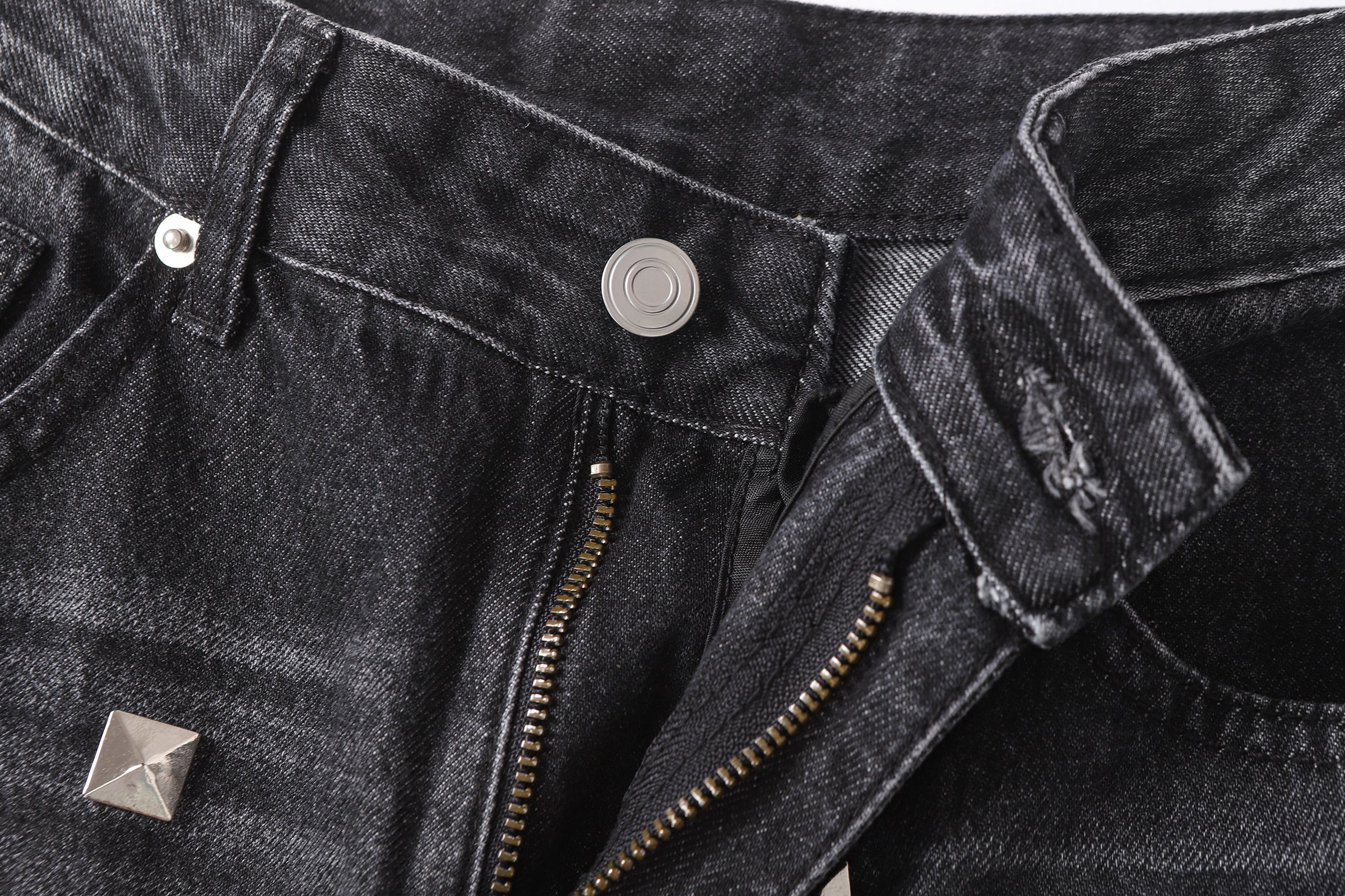 DONOTLOGO Deconstructed Black Baggy Denim Pants | Unisex Y2K Wide Leg Trousers with Bold Metal Studs | High Street Relaxed Fit Bottoms