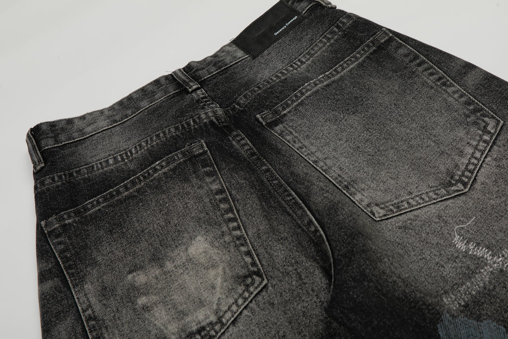 DONOTLOGO Urban Heritage Collection | Unisex Oversized Cat Whisker Denim | Retro Aesthetic High-Rise Wide-Leg Bottoms with Authentic Fade Detail