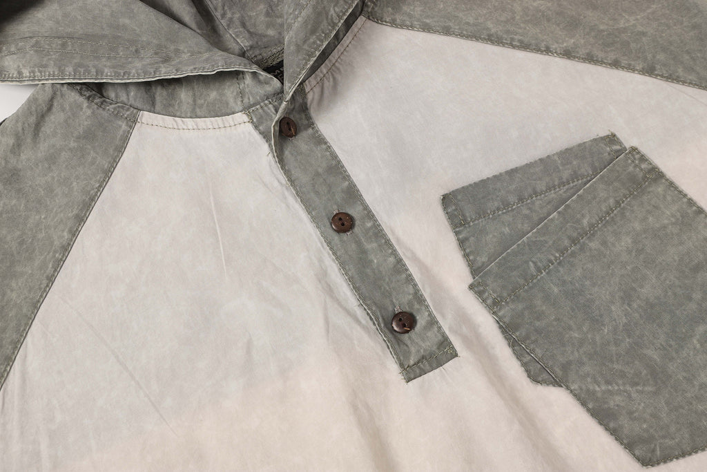 DONOTLOGO Urban Utility Collection | Unisex Relaxed Fit Hooded Tee | Bold Raglan Colorblocking & Functional Chest Pocket with Soft Washed Cotton Blend Fabric