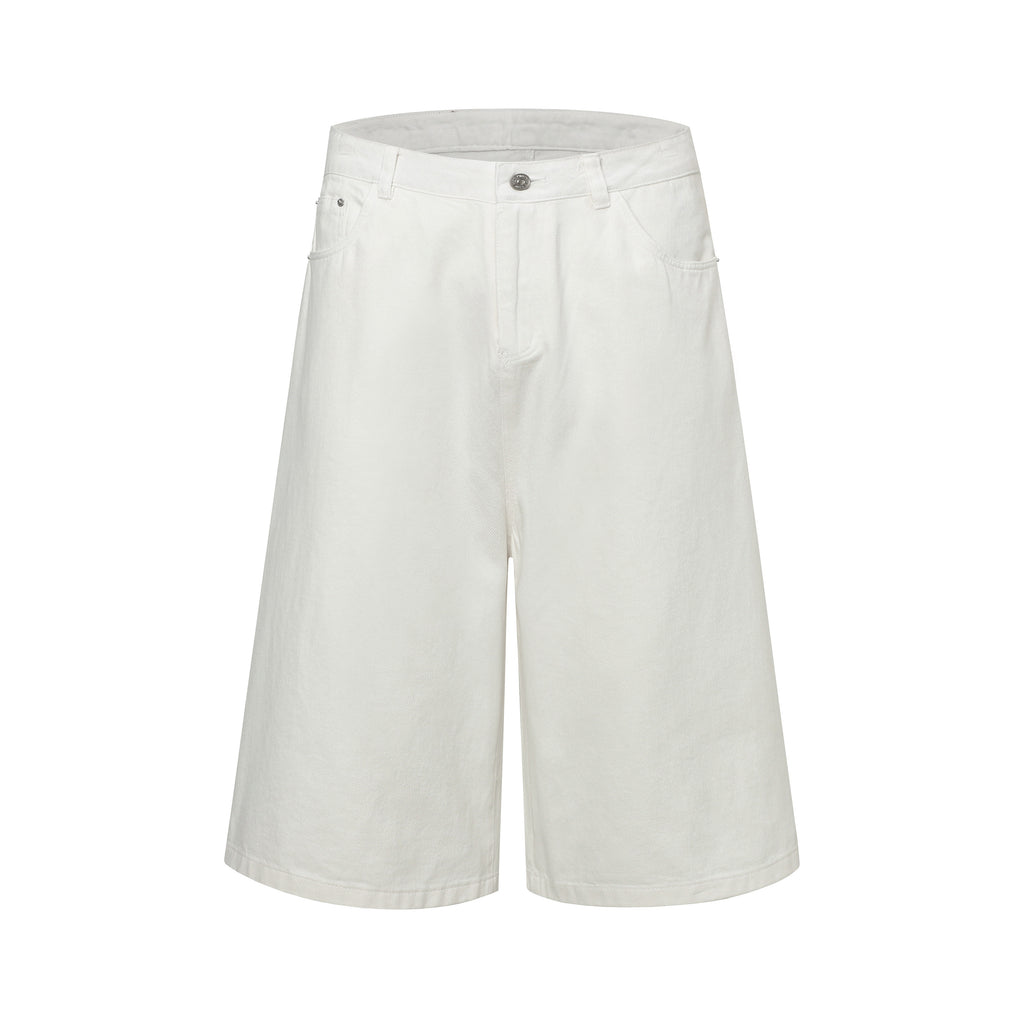 DONOTLOGO Urban Minimalist Collection | Unisex Relaxed Fit Denim Shorts | Clean White Silhouette & Leather Patch Detail with Breathable Cotton Fabric