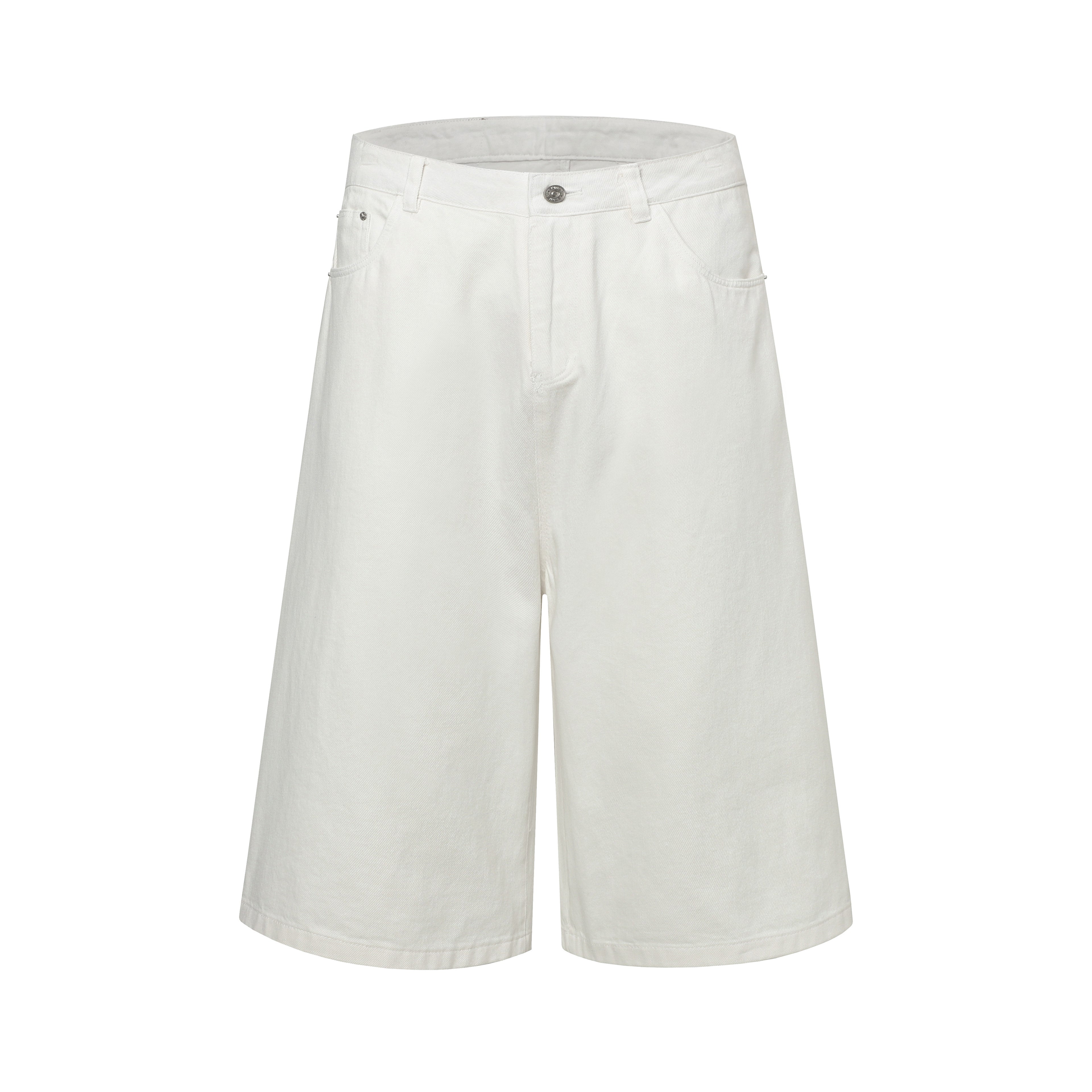 DONOTLOGO Urban Minimalist Collection | Unisex Relaxed Fit Denim Shorts | Clean White Silhouette & Leather Patch Detail with Breathable Cotton Fabric