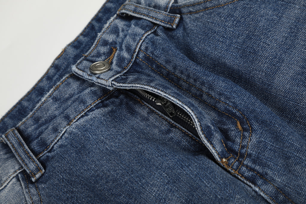 DONOTLOGO Urban Edge Collection | Unisex Relaxed Fit Denim Jeans | Bold Cat Whisker Seaming & Faded Wash Finish with Classic Cotton Denim Fabric