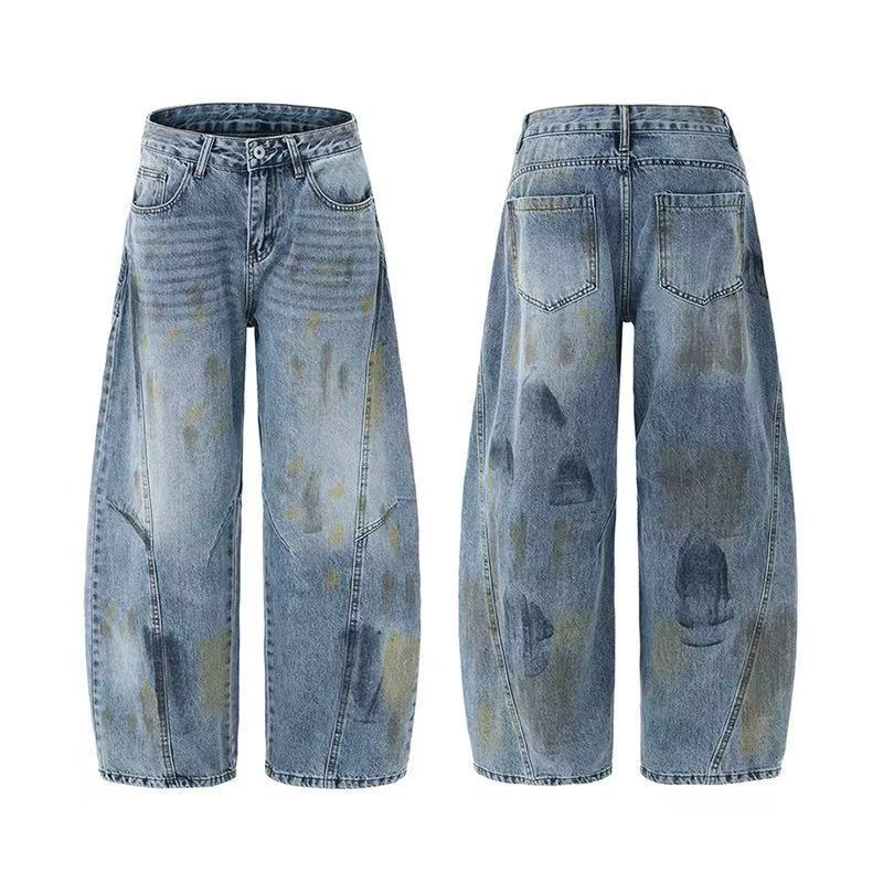 DONOTLOGO "Textured Fade" Baggy Denim - Vintage Washed Wide Leg Jeans with Artisanal Detail - Streetwear Carpenter Trousers