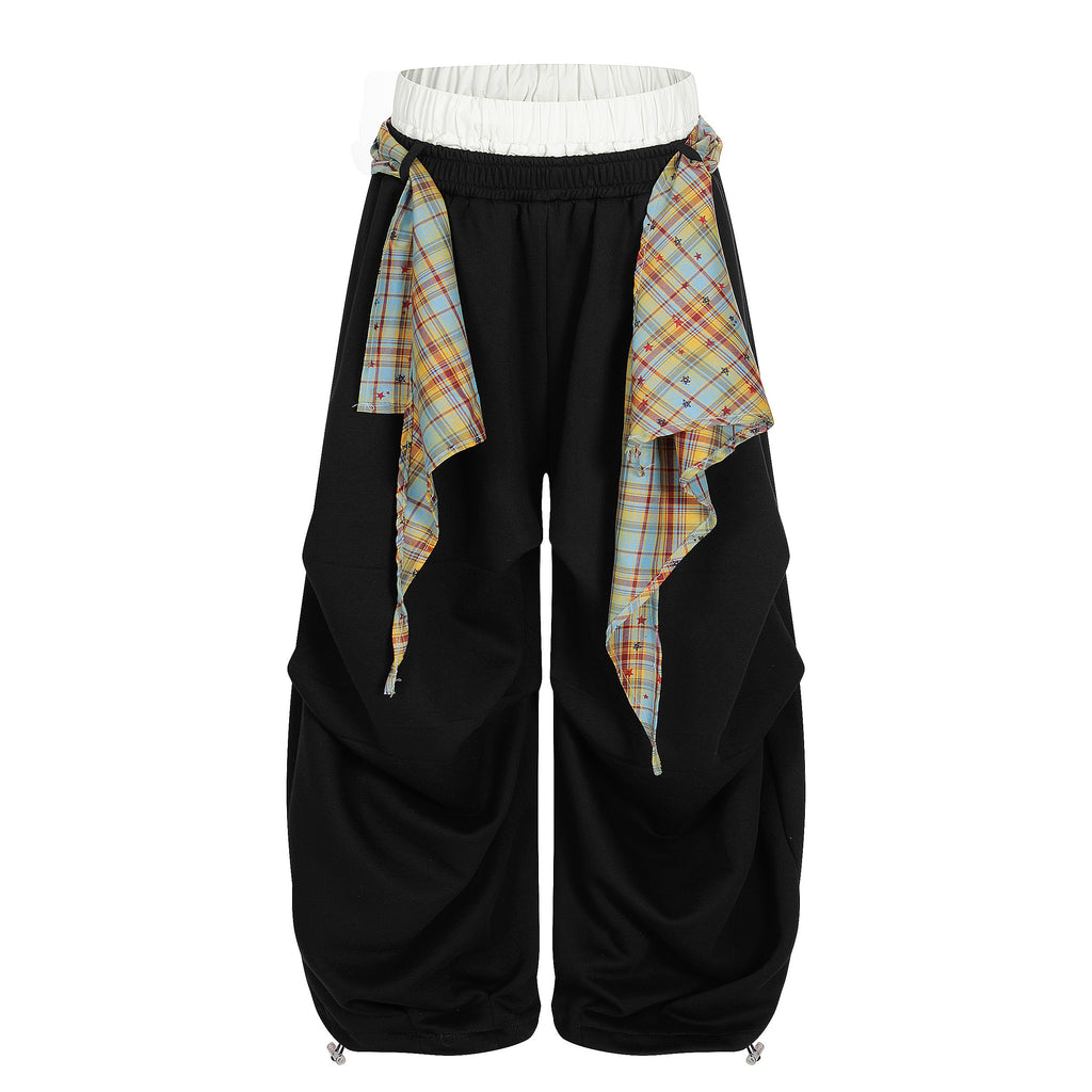 DONOTLOGO Urban Streetwear Collection | Unisex Relaxed Silhouette Sweatpants | Bold Plaid Scarf Motif & Soft Cotton Knit Fabric