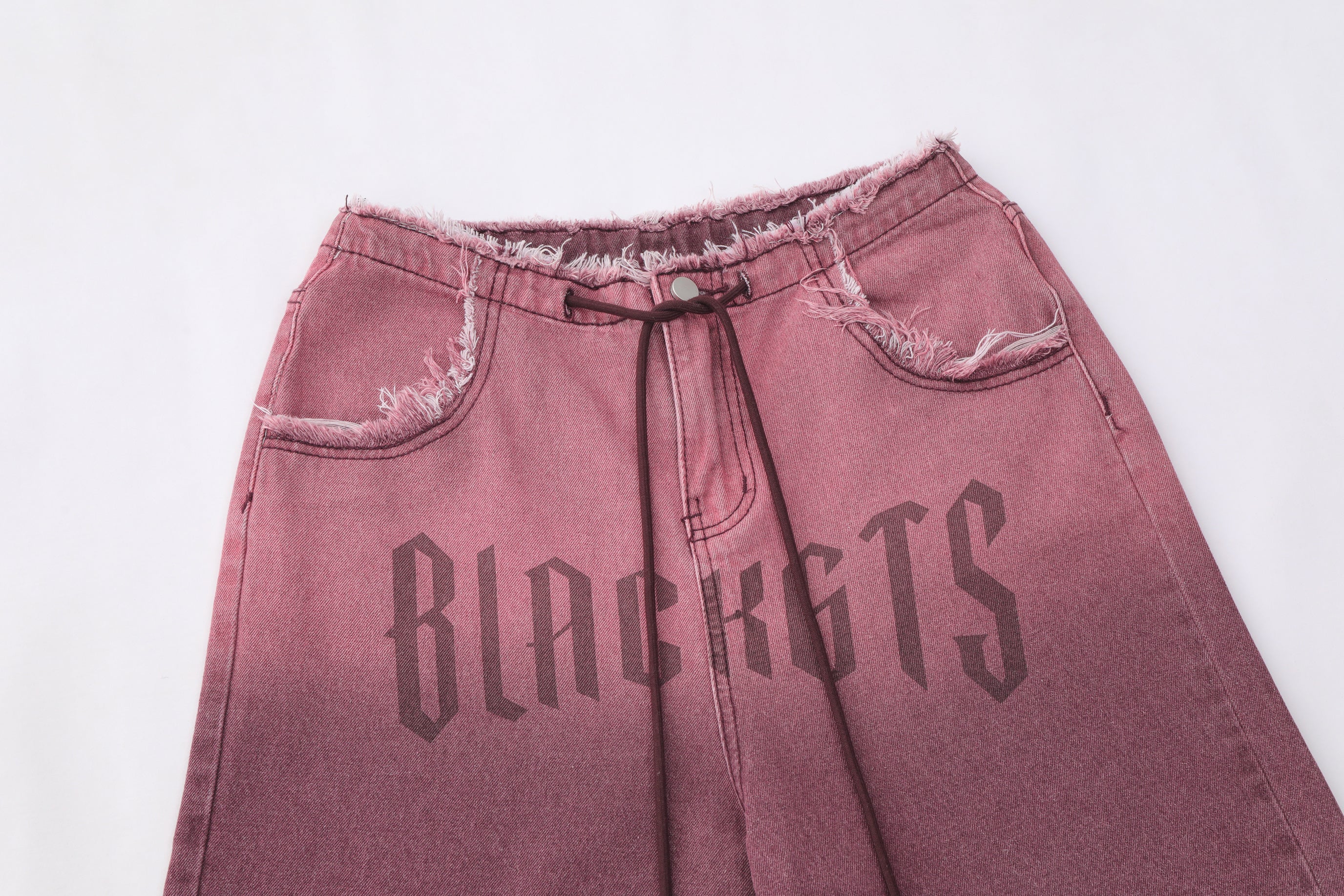 DONOTLOGO Ombre Letter Graphic Denim Shorts | Unisex Distressed Raw Hem Capris | Retro Streetwear Baggy Fit