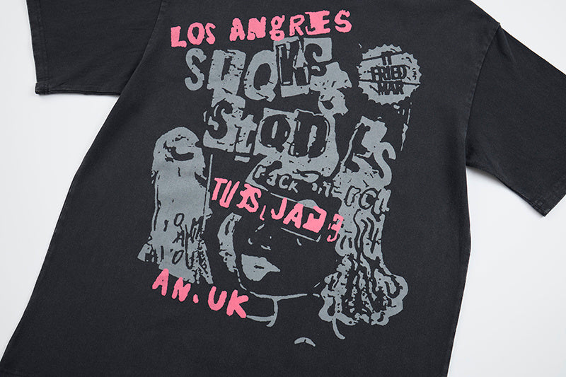 DONOTLOGO Deconstructed "Let's Rock" Graphic Tee - Unisex Vintage Washed Graphic T-Shirt - Edgy Streetwear Aesthetic Oversized Top