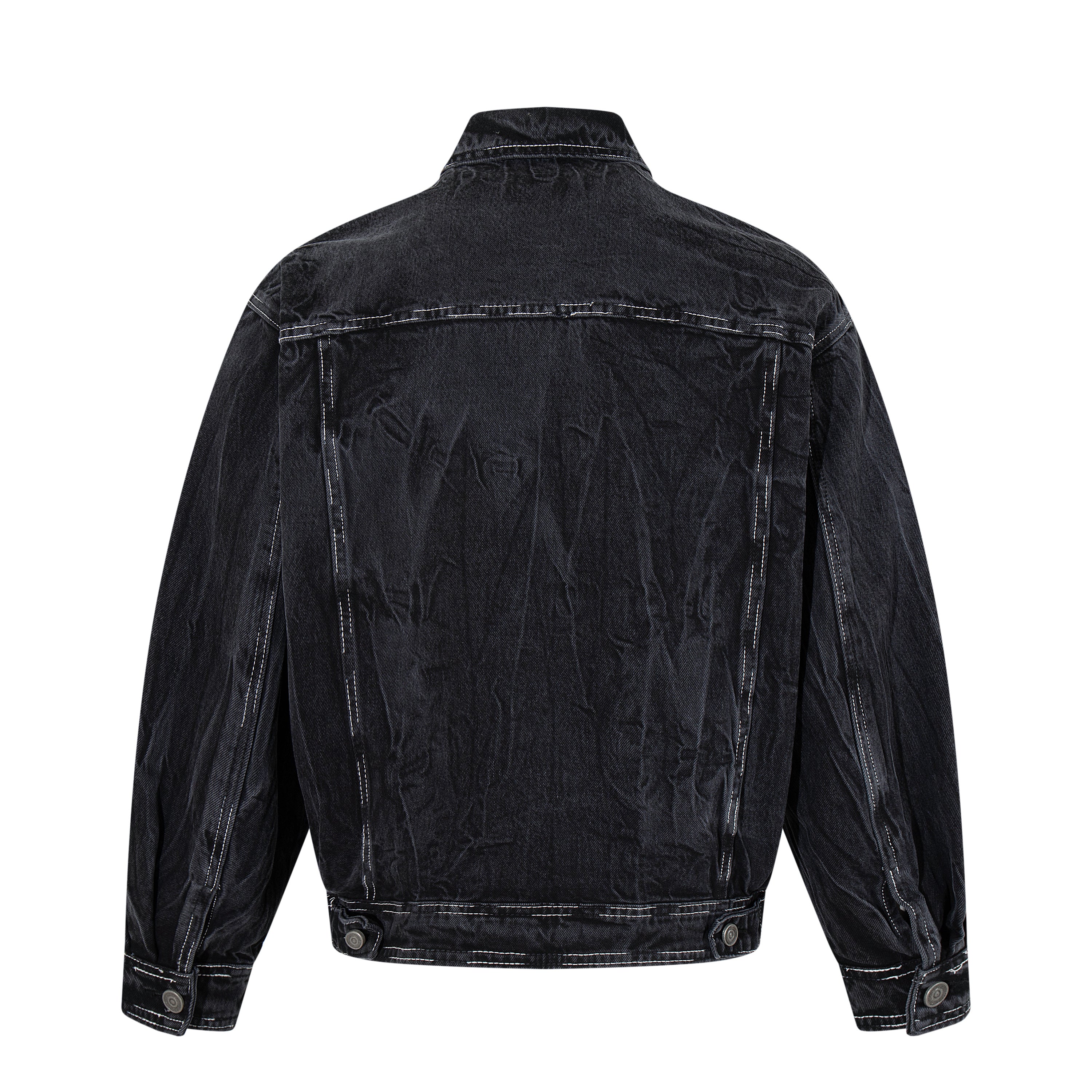 DONOTLOGO Deconstructed Black Denim Jacket - Raw Edge Acid Wash Oversized Jean Jacket - Unisex Grunge Aesthetic Vintage Streetwear