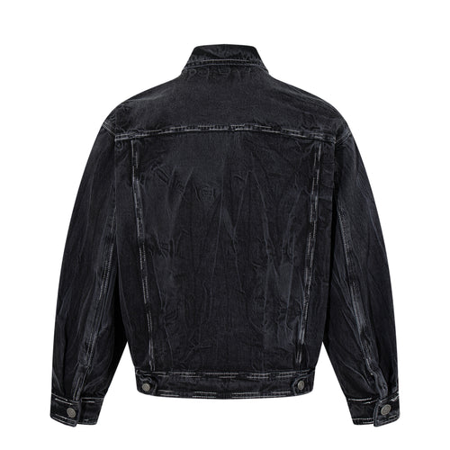 DONOTLOGO Deconstructed Black Denim Jacket - Raw Edge Acid Wash Oversized Jean Jacket - Unisex Grunge Aesthetic Vintage Streetwear