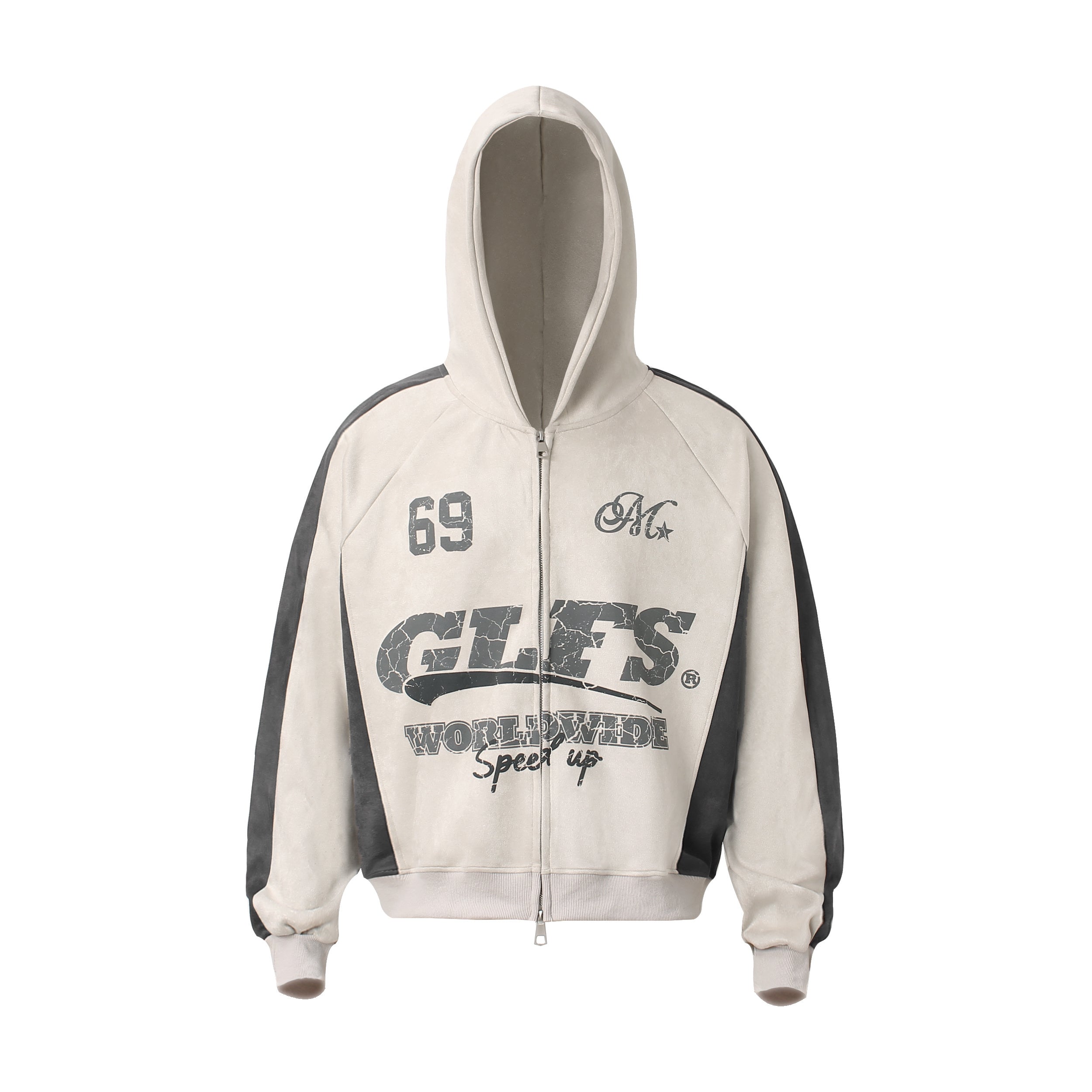 Unisex Vintage Patchwork Zip-Up Hoodie