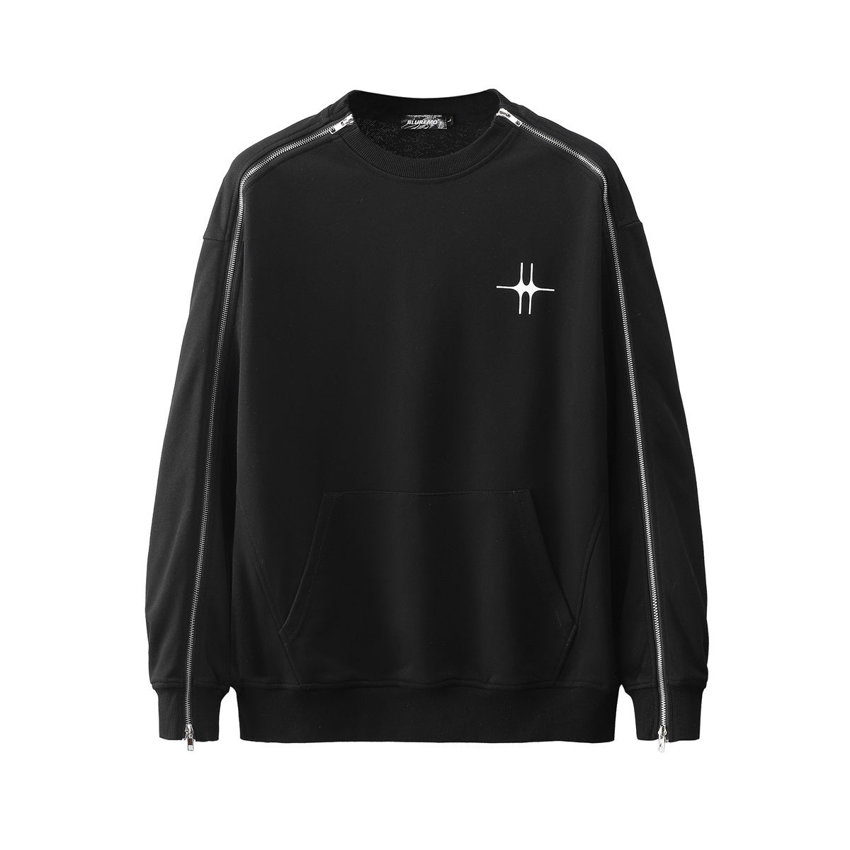 Unisex Streetwear Solid Crewneck Sweatshirt with Letter Print & Zipper Detail