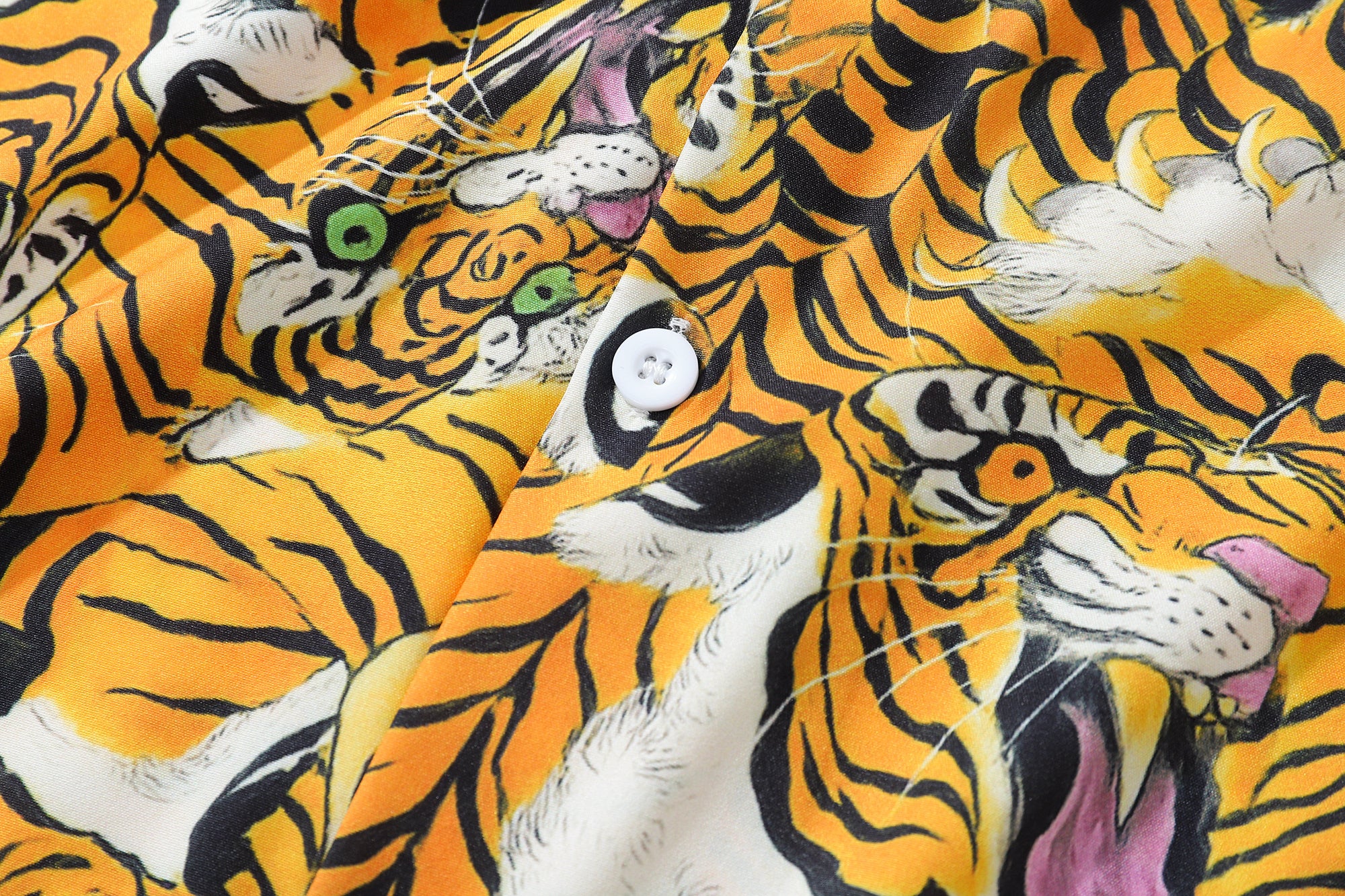 DONOTLOGO Roaring Tiger Head Cuban Collar Shirt | Vintage Style | All-Over Tiger Print | Relaxed Fit, Slimming