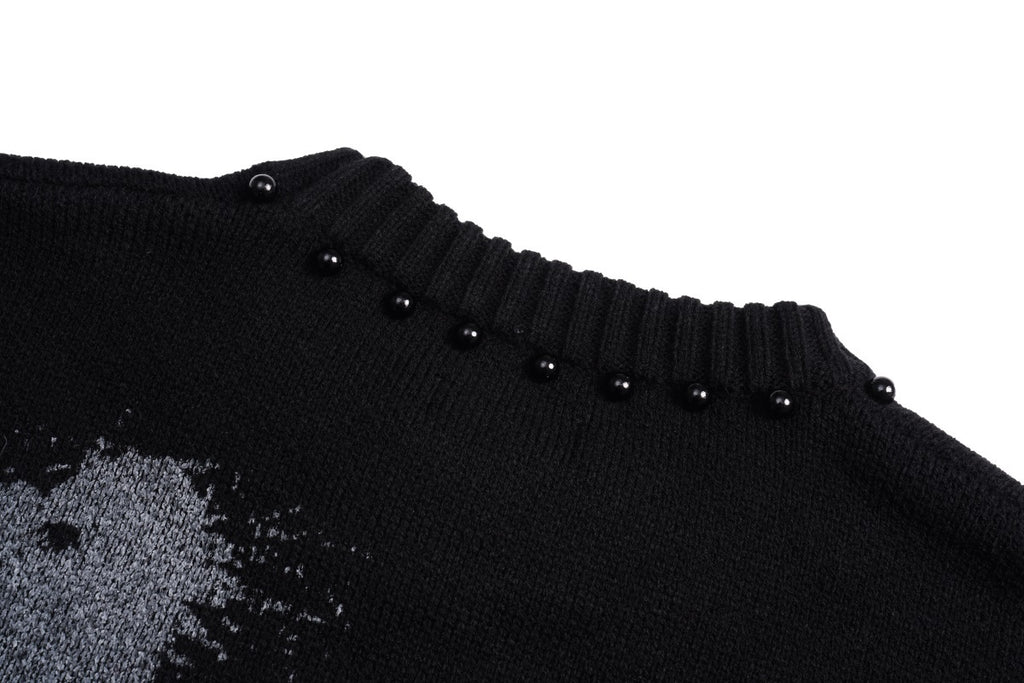 Unisex Color-Block Knit Sweater with Beaded Detail Loose Fit