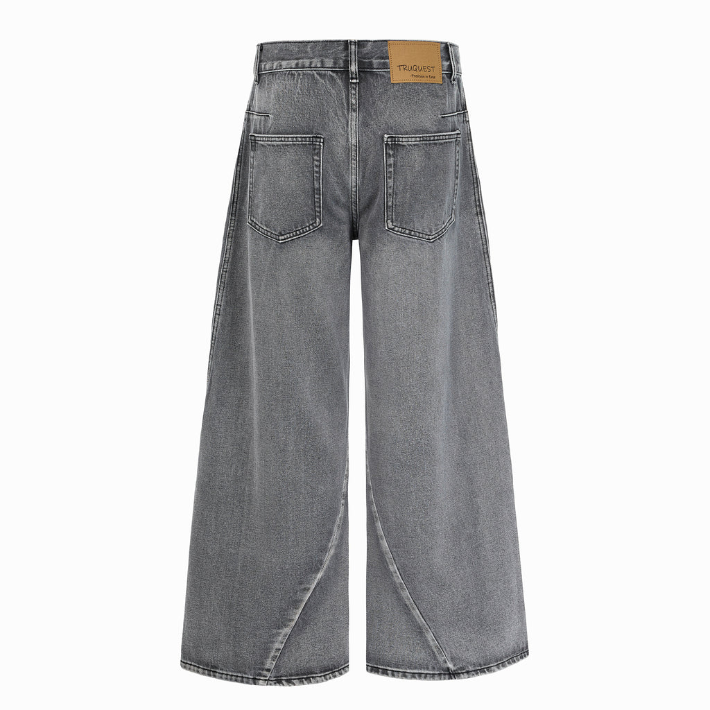 DONOTLOGO Oversized Grey Wash Denim Jeans - Unisex Baggy Trousers with Asymmetrical Seam Design - Edgy Streetwear Bottom with Wide Leg Silhouette & Raw Hem