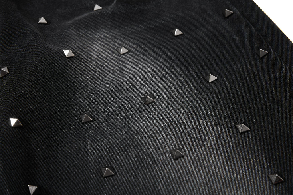 DONOTLOGO Heavy Studded Wide-Leg Denim | Unisex Y2K Punk Rock Rivet Jeans | Vintage Black High Street Oversized Trousers
