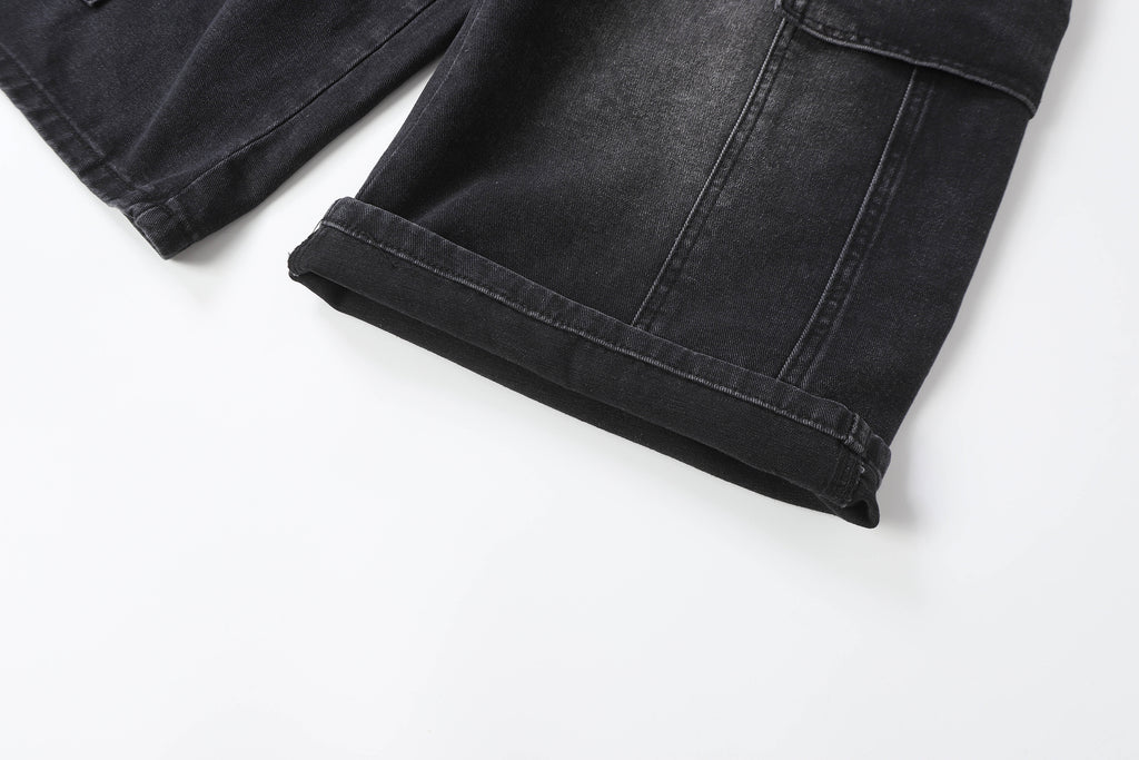 DONOTLOGO Retro Blue Cargo Jean Shorts | Unisex Y2K Wide Leg Denim Shorts with Functional Pockets | High Street Relaxed Fit Bottoms