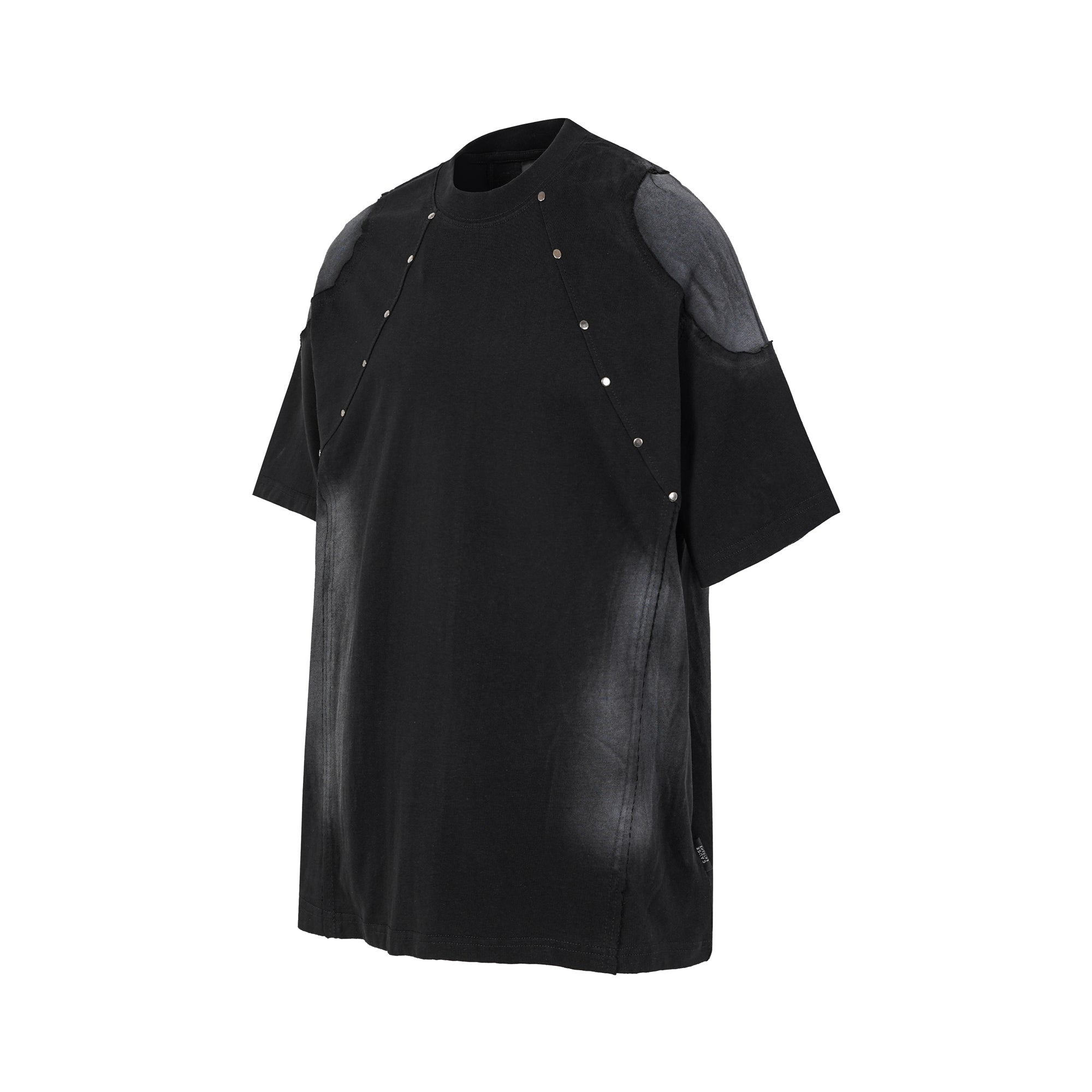 DONOTLOGO Industrial Edge Collection | Unisex Relaxed Fit Deconstructed Tee | Bold Diagonal Rivet Seaming & Faded Wash Finish with Heavyweight Cotton Fabric