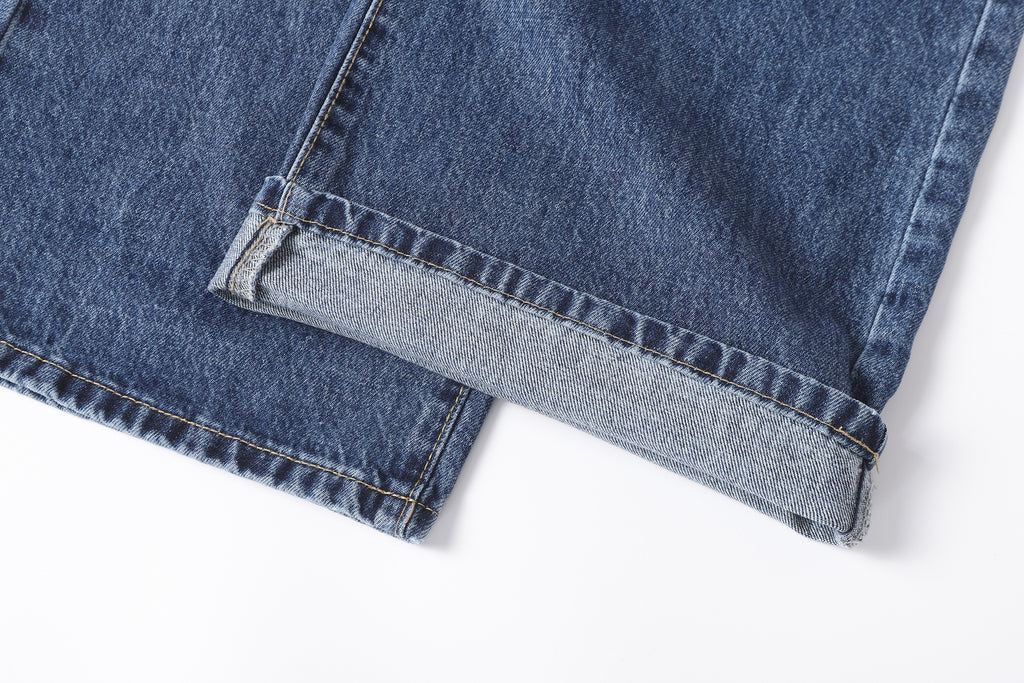 DONOTLOGO Retro Blue Baggy Denim Pants | Unisex Y2K Wide Leg Trousers with Natural Whiskering & Fade | High Street Relaxed Fit Bottoms