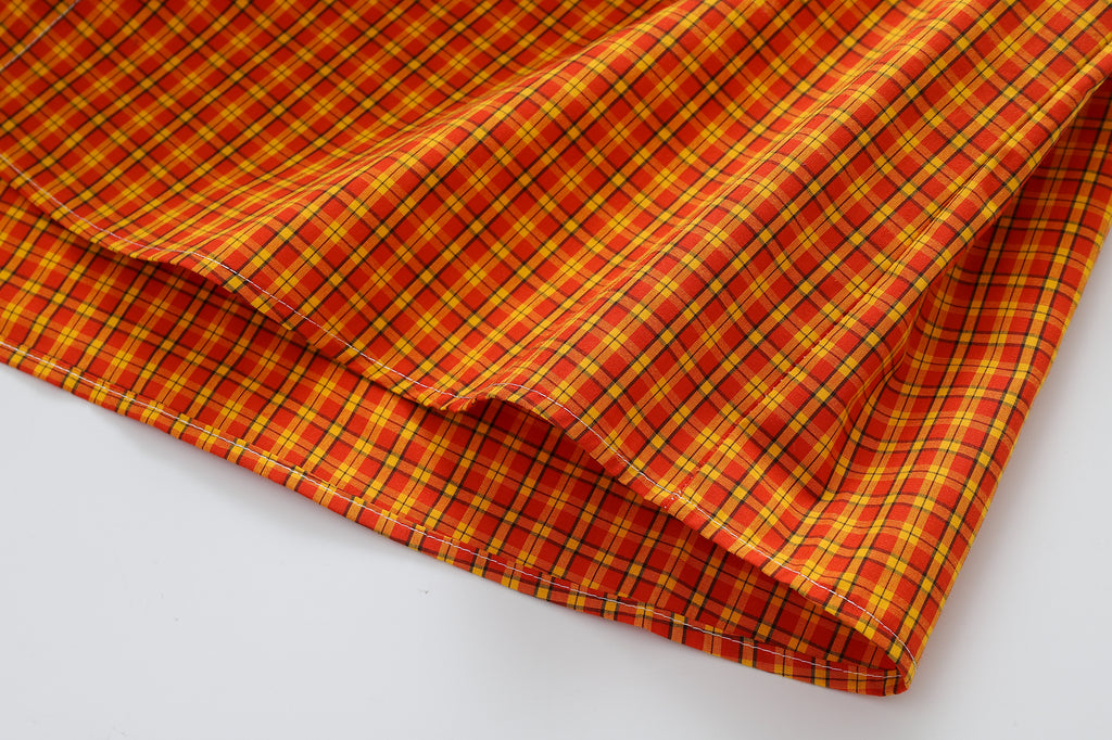 DONOTLOGO Unfailing Retro Grid Shirt | Unisex Oversized Summer Streetwear | Orange Tartan Embroidery Tee