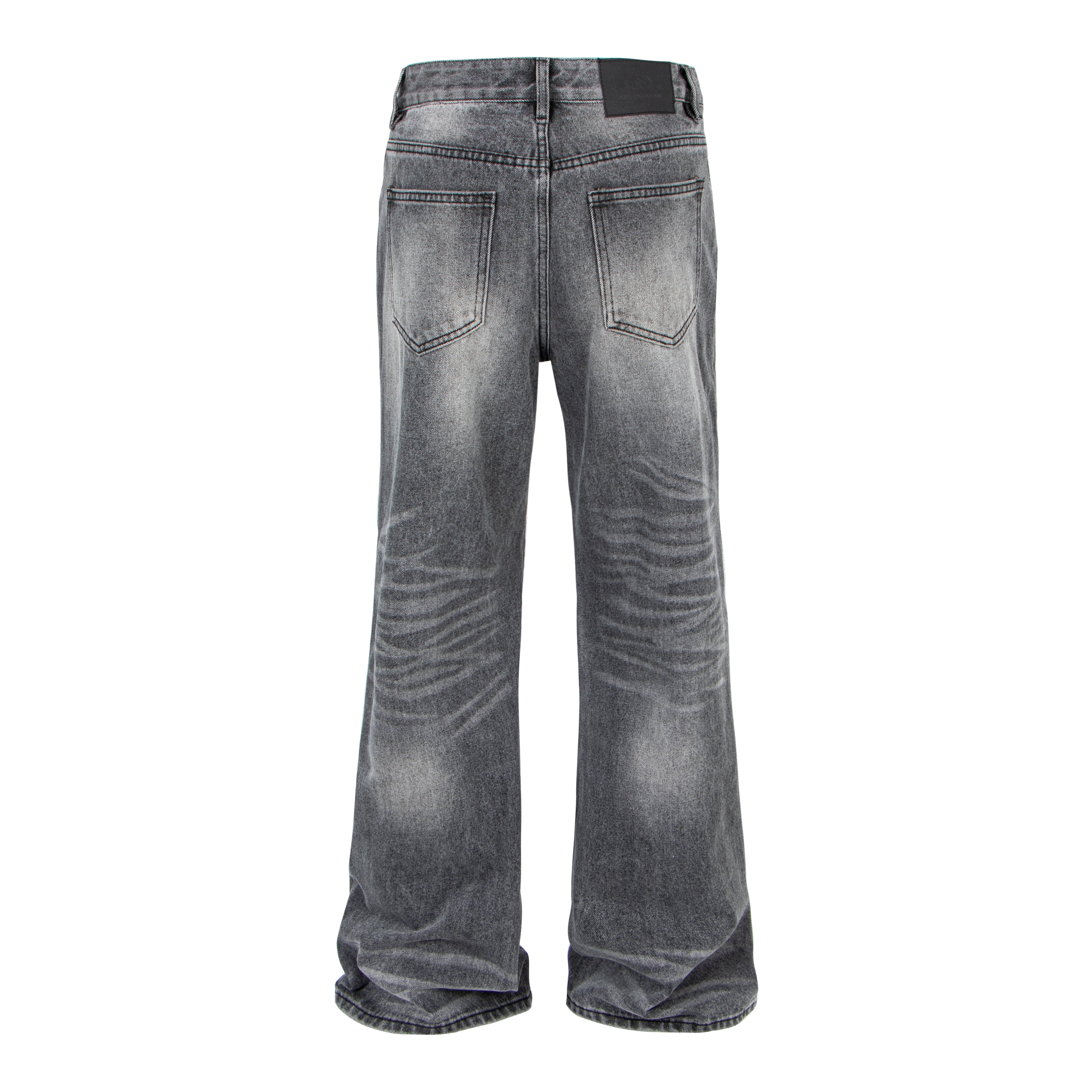 Vintage Washed Whiskered Slub Denim Jeans in Black & Gray