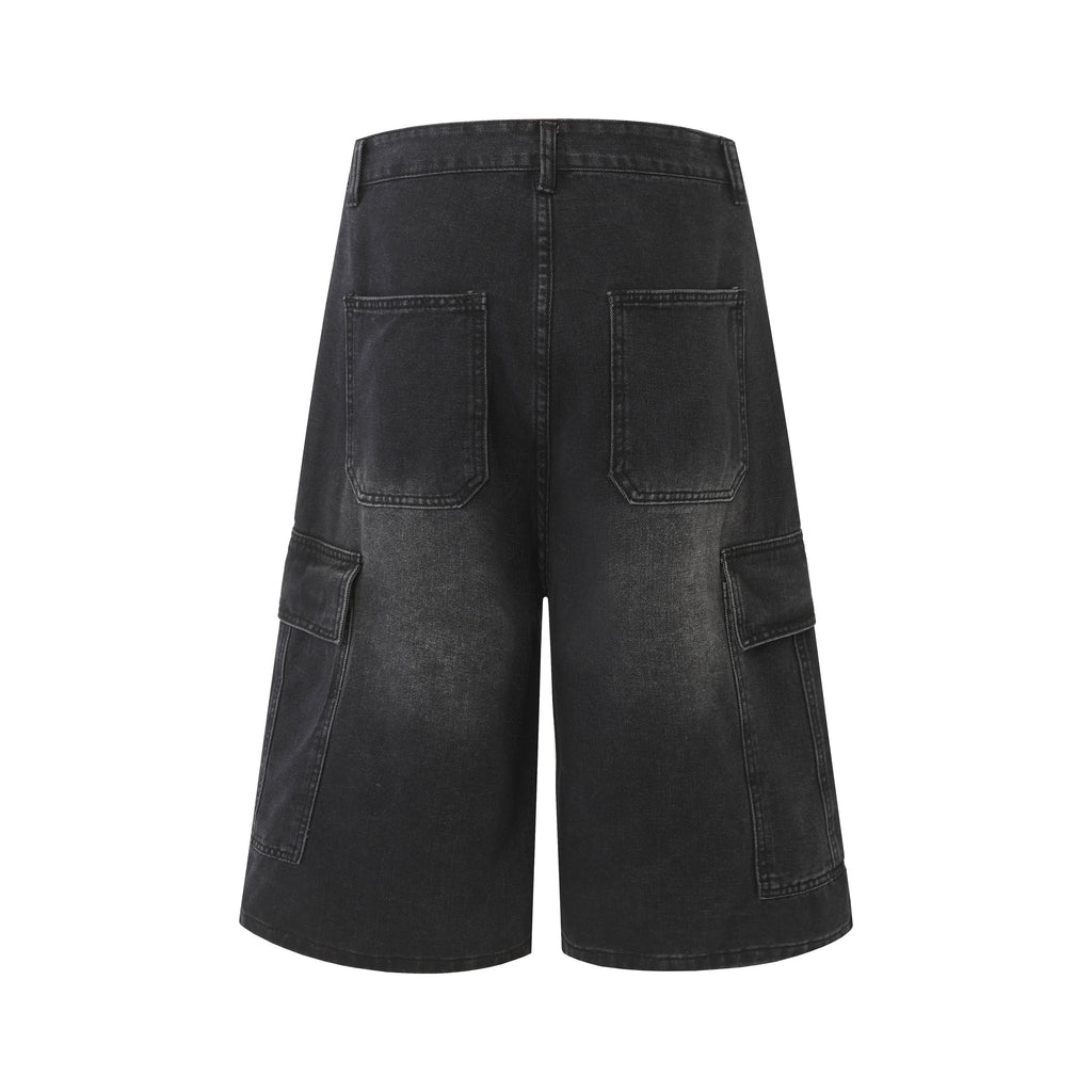 DONOTLOGO Retro Blue Cargo Jean Shorts | Unisex Y2K Wide Leg Denim Shorts with Functional Pockets | High Street Relaxed Fit Bottoms