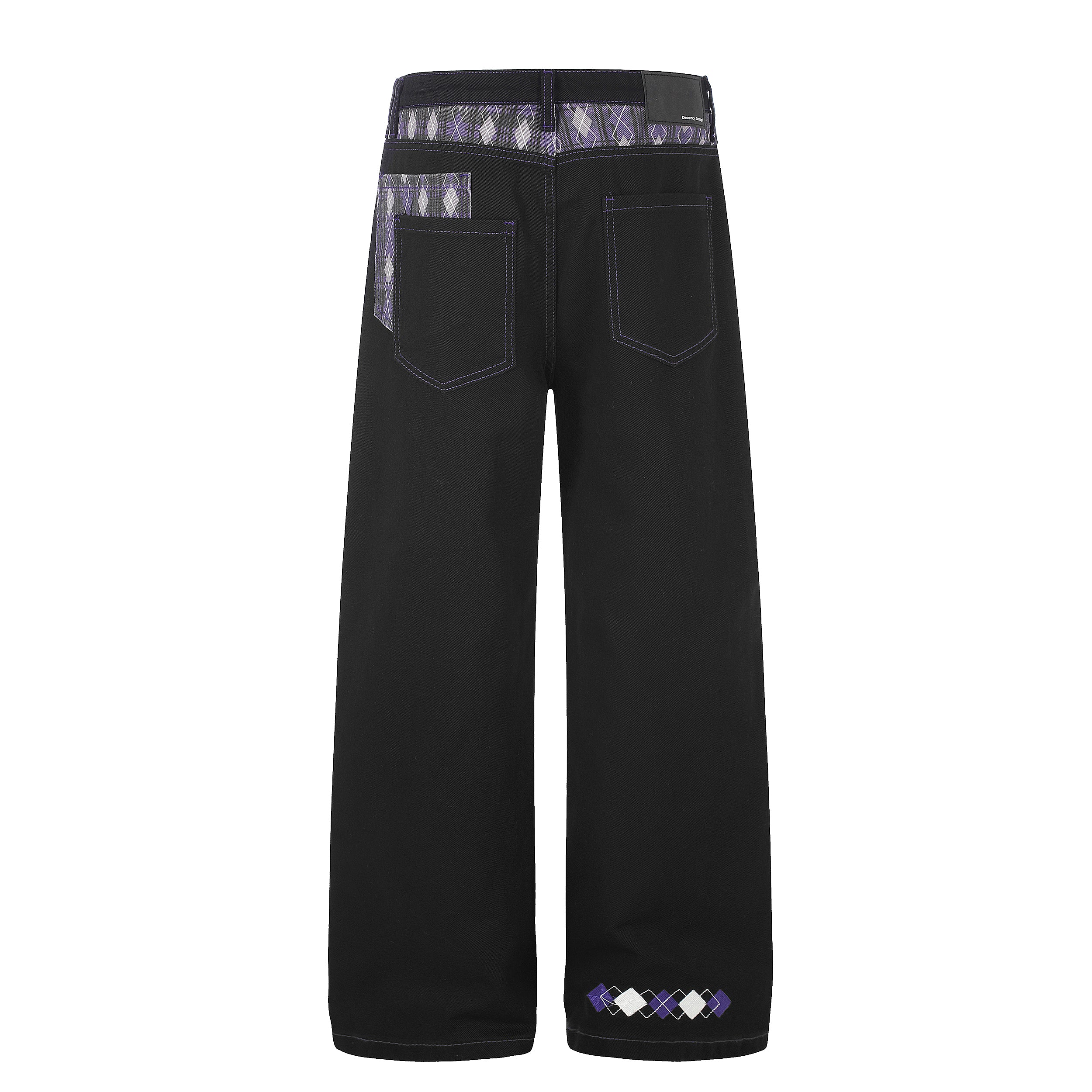 DONOTLOGO Urban Heritage Collection | Unisex Oversized Argyle Patchwork Denim | Retro Aesthetic High-Rise Wide-Leg Bottoms with Authentic Fade Detail