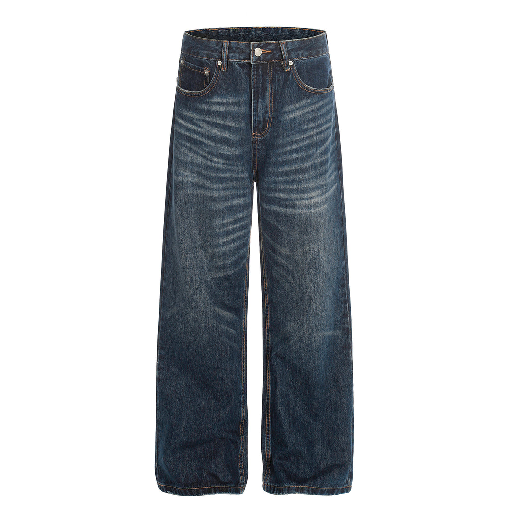 DONOTLOGO Urban Heritage Collection | Unisex Oversized Cat Whisker Denim | Retro Aesthetic High-Rise Wide-Leg Bottoms with Authentic Fade Detail