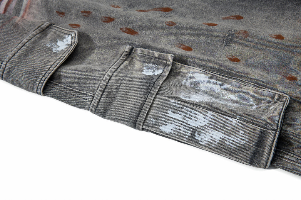 Unisex Vintage Washed Graffiti Denim Pants
