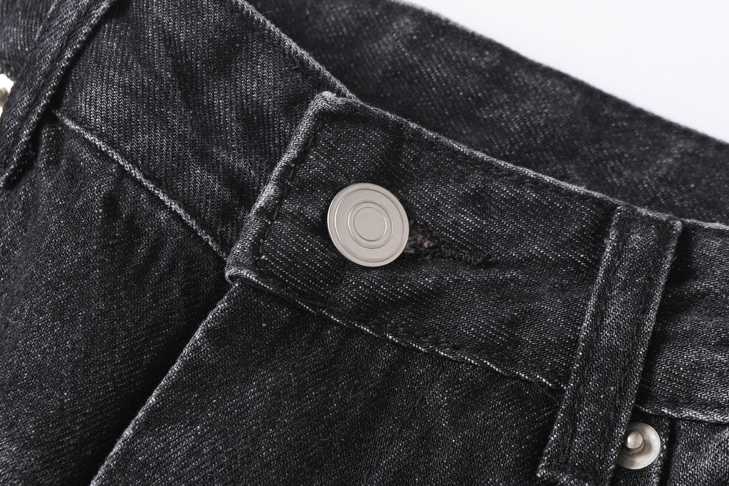 DONOTLOGO Deconstructed Black Baggy Denim Pants | Unisex Y2K Wide Leg Trousers with Bold Metal Studs | High Street Relaxed Fit Bottoms