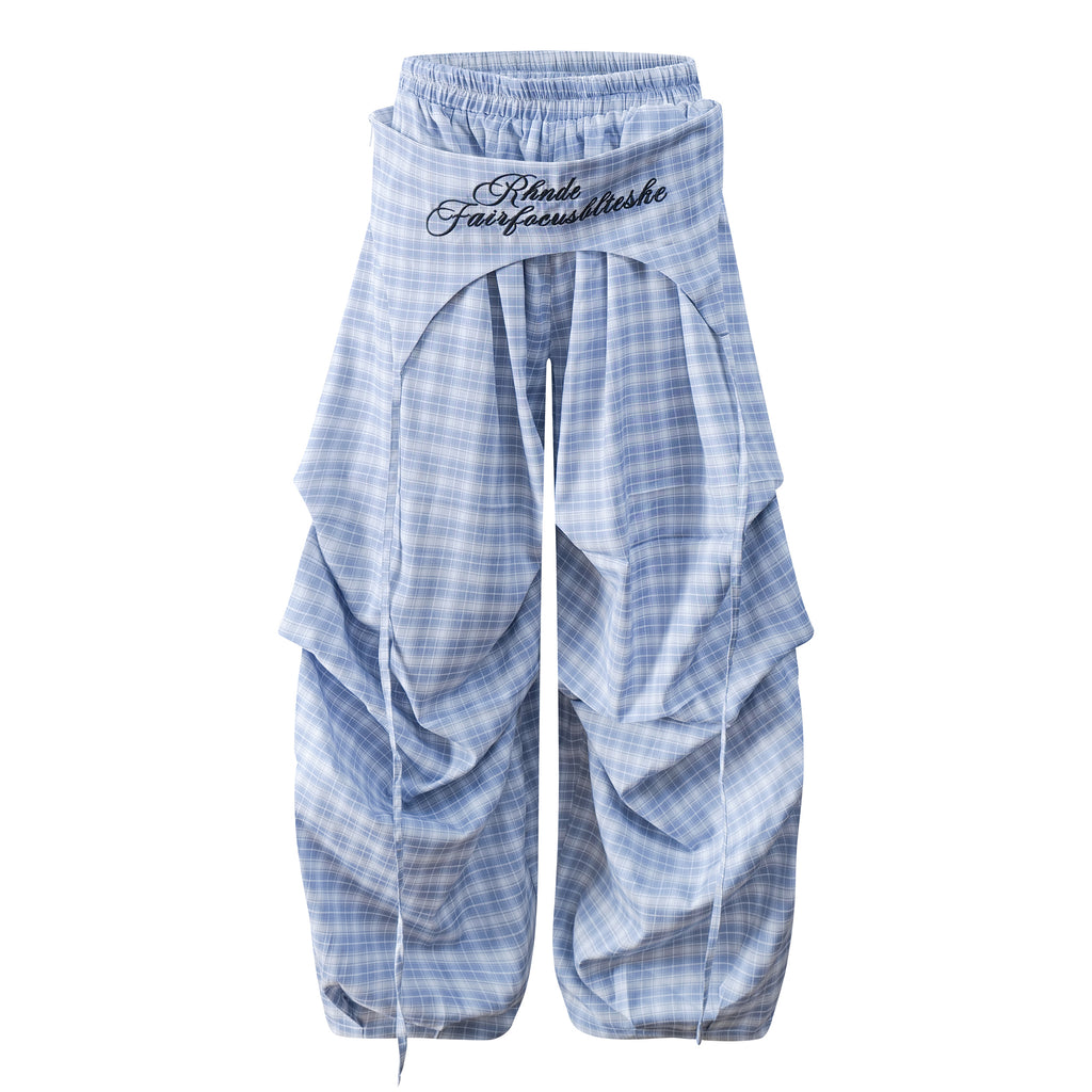 DONOTLOGO Urban Streetwear Collection | Unisex Curved Silhouette Trousers | Bold Plaid Motif & Soft Cotton Blend Fabric