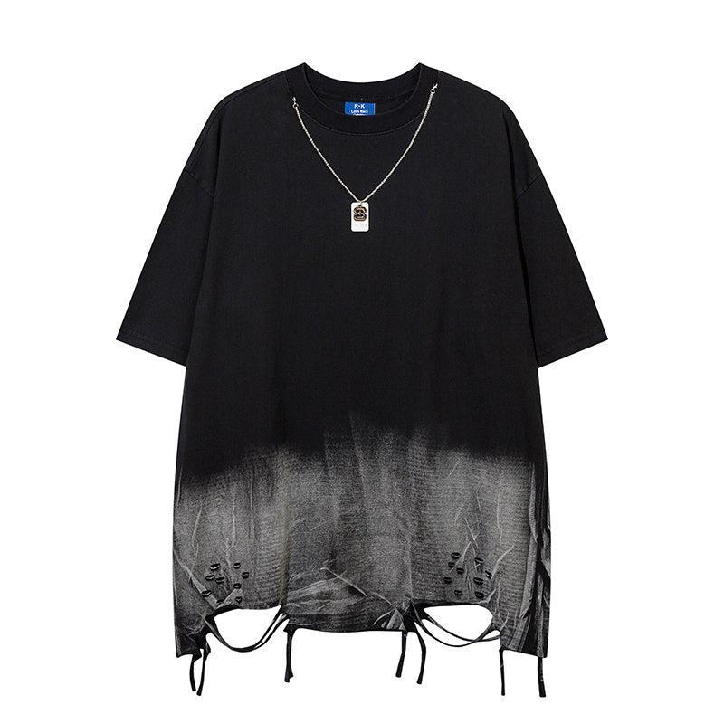 DONOTLOGO Heavy Gradient Washed Short Sleeve Tee | Unisex Y2K Oversized Distressed T-Shirt | Vintage High Street Raw Edge Top