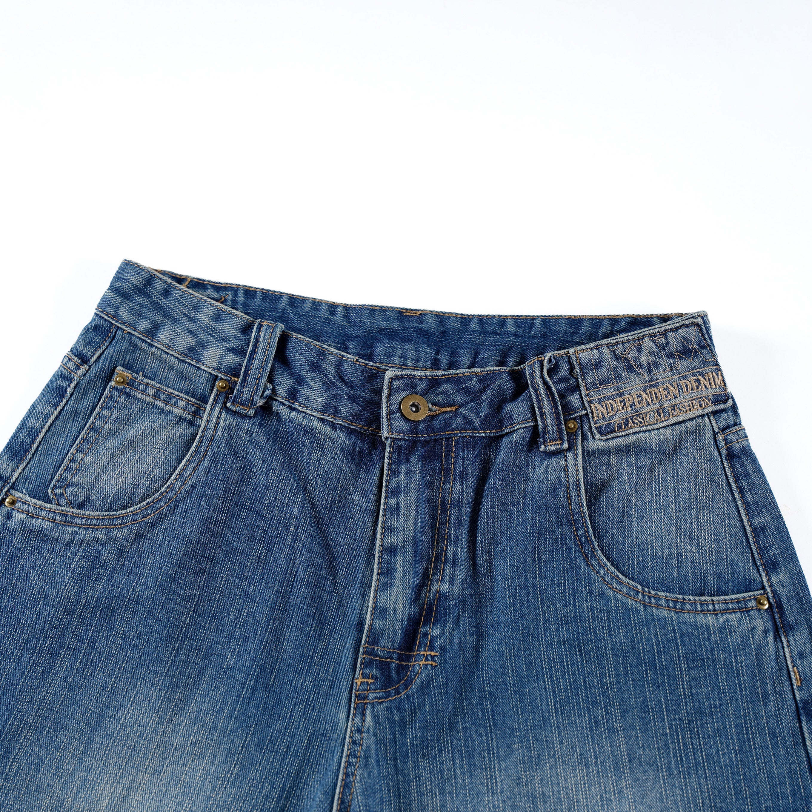 DONOTLOGO Heavy Slub Washed Paris Button Denim | Unisex Y2K Oversized 3/4 Trousers | Vintage High Street Baggy Shorts