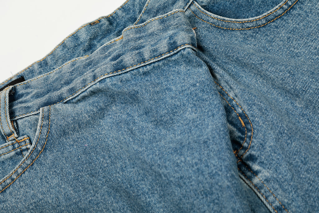 DONOTLOGO Urban Heritage Collection | Unisex Oversized Deconstructed Denim | Retro Aesthetic High-Rise Wide-Leg Bottoms with Authentic Diagonal Button & Folded Waist Detail