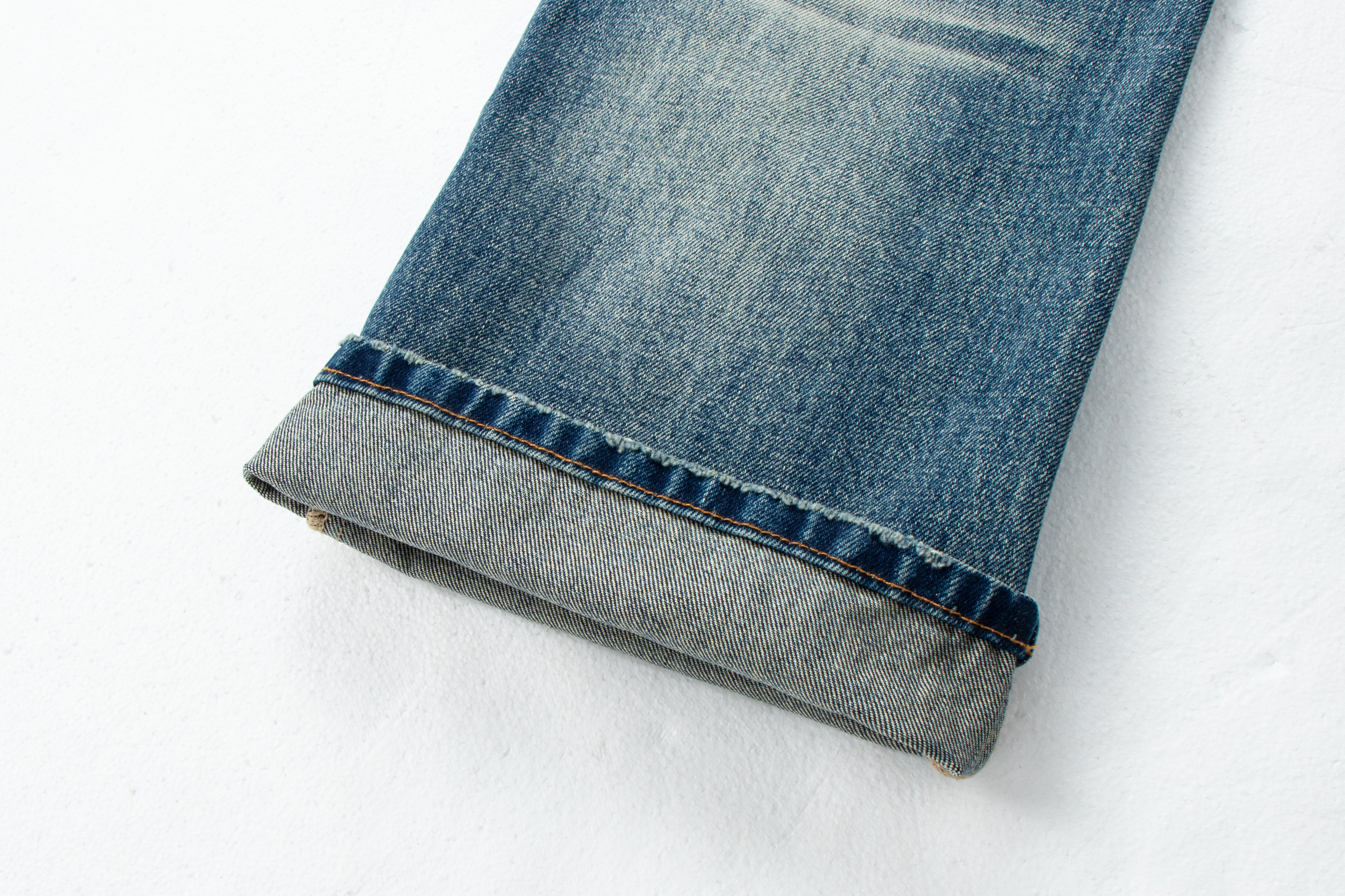 Vintage Distressed Straight-Leg Denim Jeans