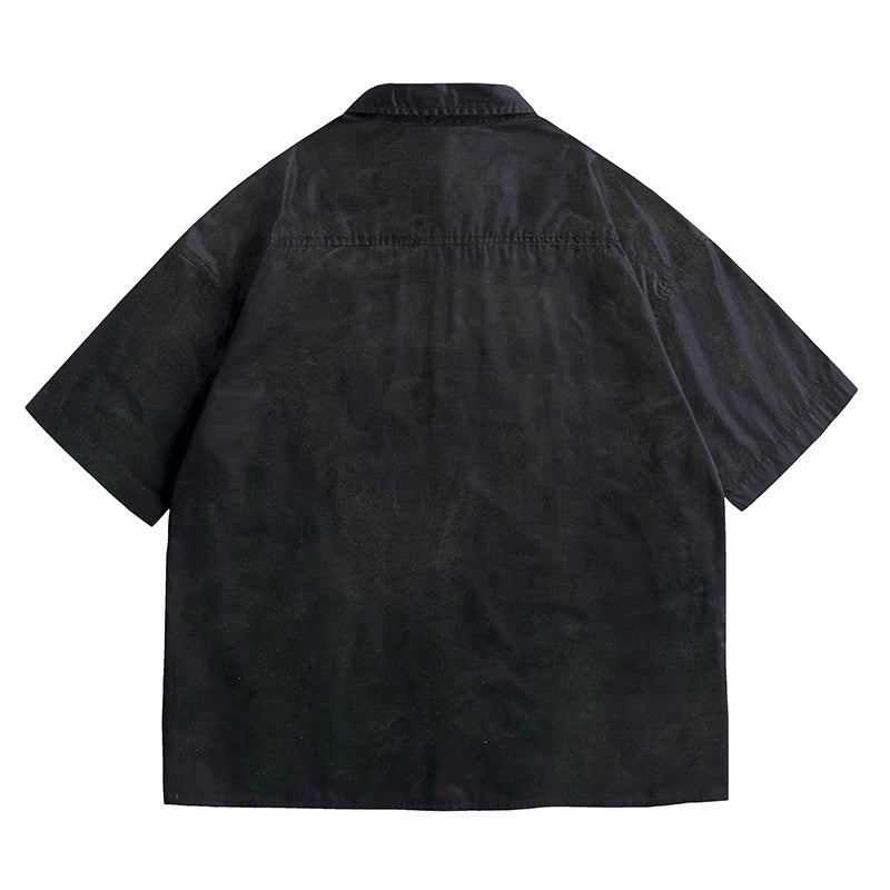 DONOTLOGO Deconstructed Short Sleeve Shirt - Unisex Oversized Button Up - Minimalist Streetwear Vintage Aesthetic Top