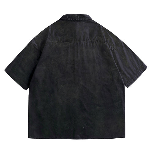 DONOTLOGO Deconstructed Short Sleeve Shirt - Unisex Oversized Button Up - Minimalist Streetwear Vintage Aesthetic Top