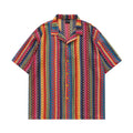 DONOTLOGO 70s Vibe Tribal Knit Shirt | Unisex Y2K Cuban Collar Top with Zigzag Print | High Street Relaxed Fit Summer Blouse