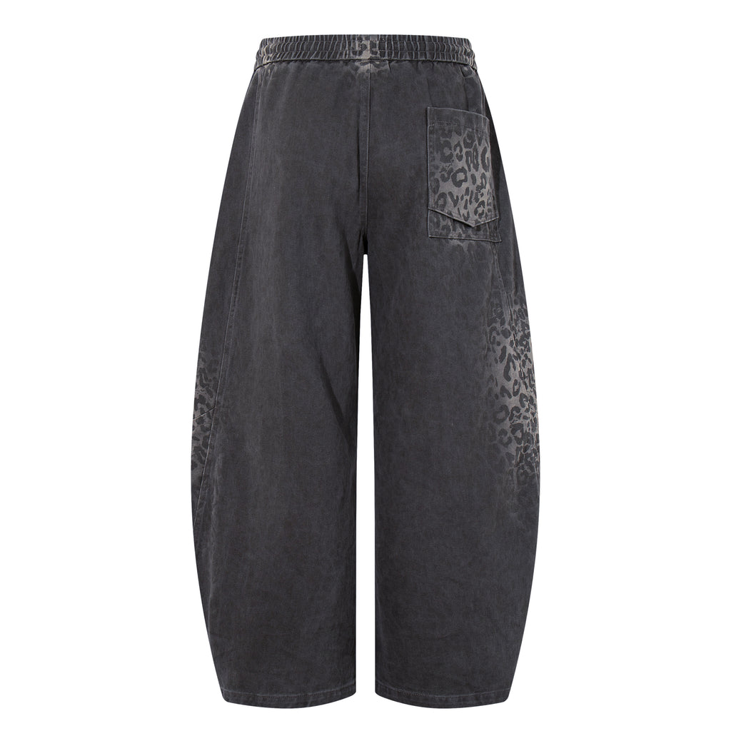 Unisex Trendy Streetwear Leopard-Print Gradient Distressed Curved-Leg Jeans