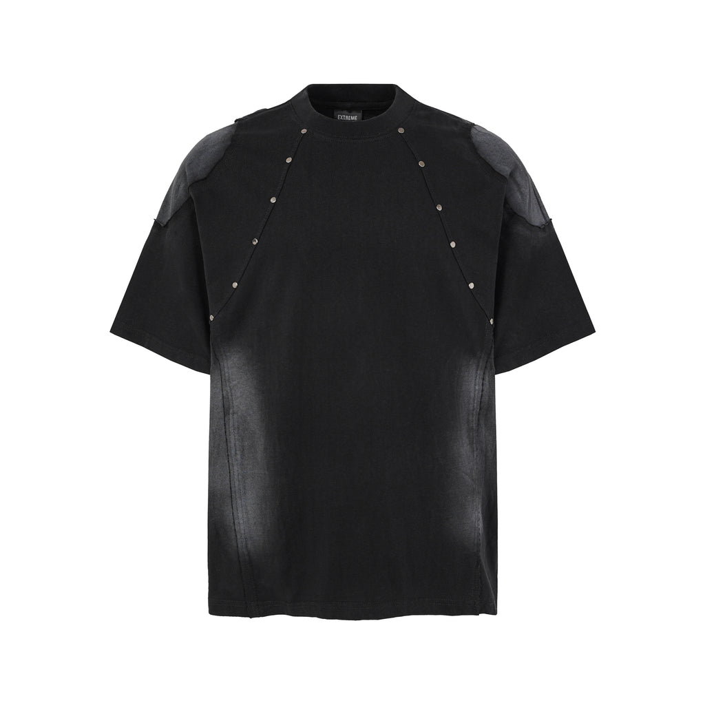DONOTLOGO Industrial Edge Collection | Unisex Relaxed Fit Deconstructed Tee | Bold Diagonal Rivet Seaming & Faded Wash Finish with Heavyweight Cotton Fabric